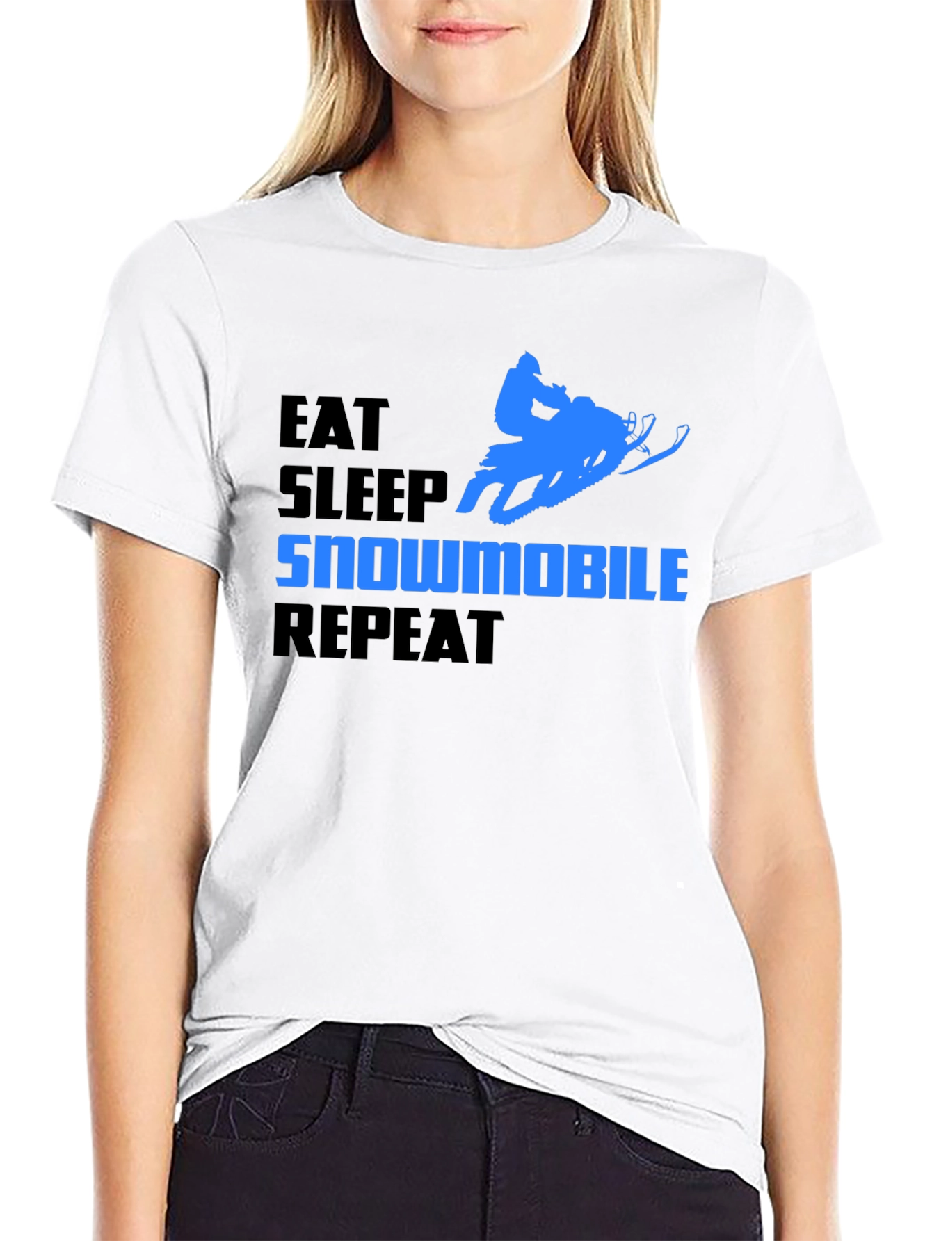 Eat Sleep Snowmobile Repeat Black Graphic T-Shirt