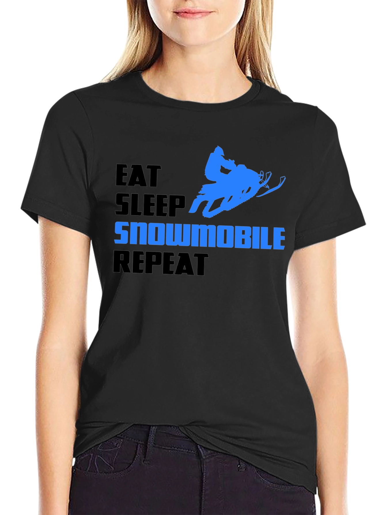 Eat Sleep Snowmobile Repeat Black Graphic T-Shirt