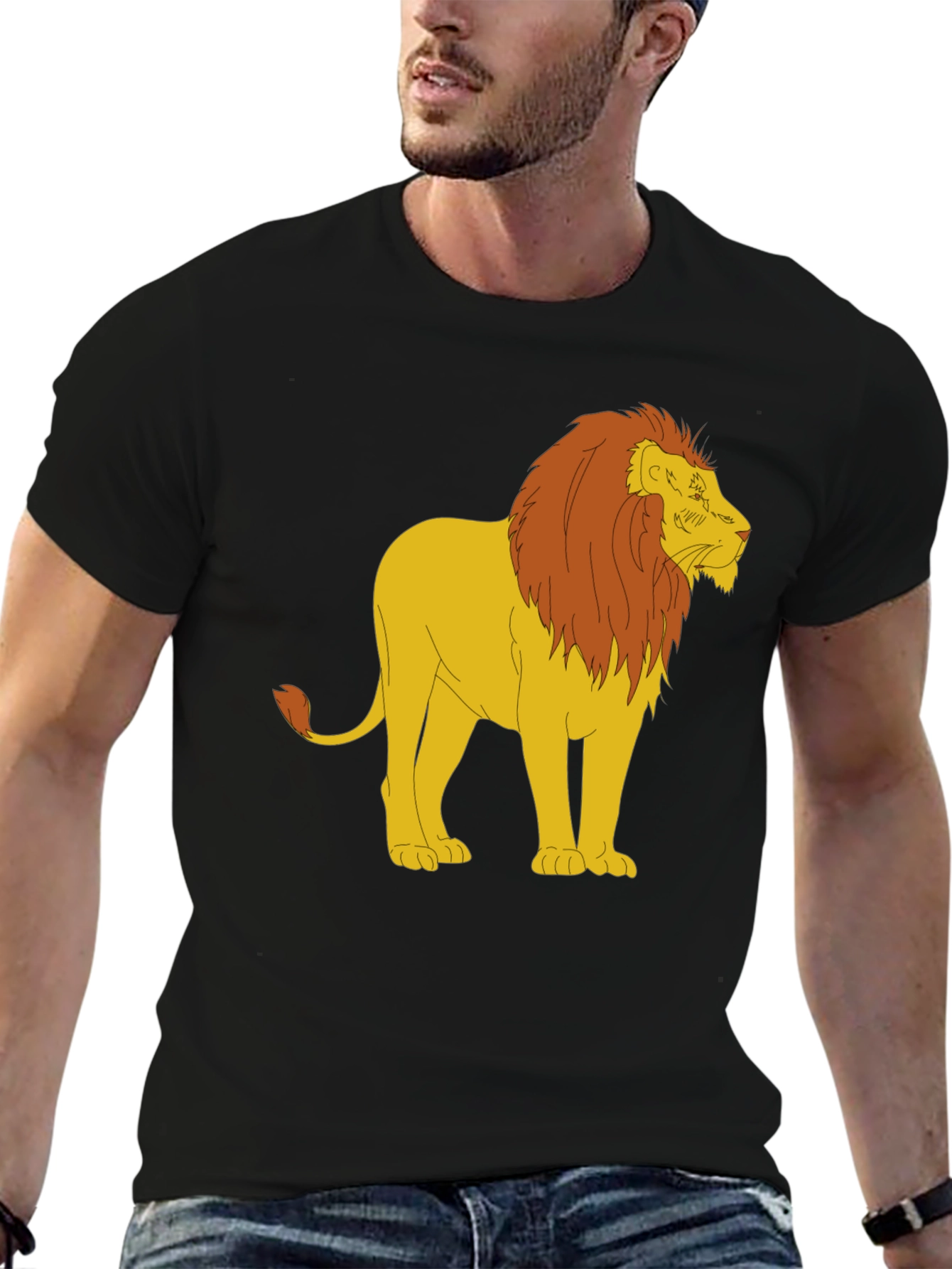 Cartoon Lion Graphic Print Black Tee