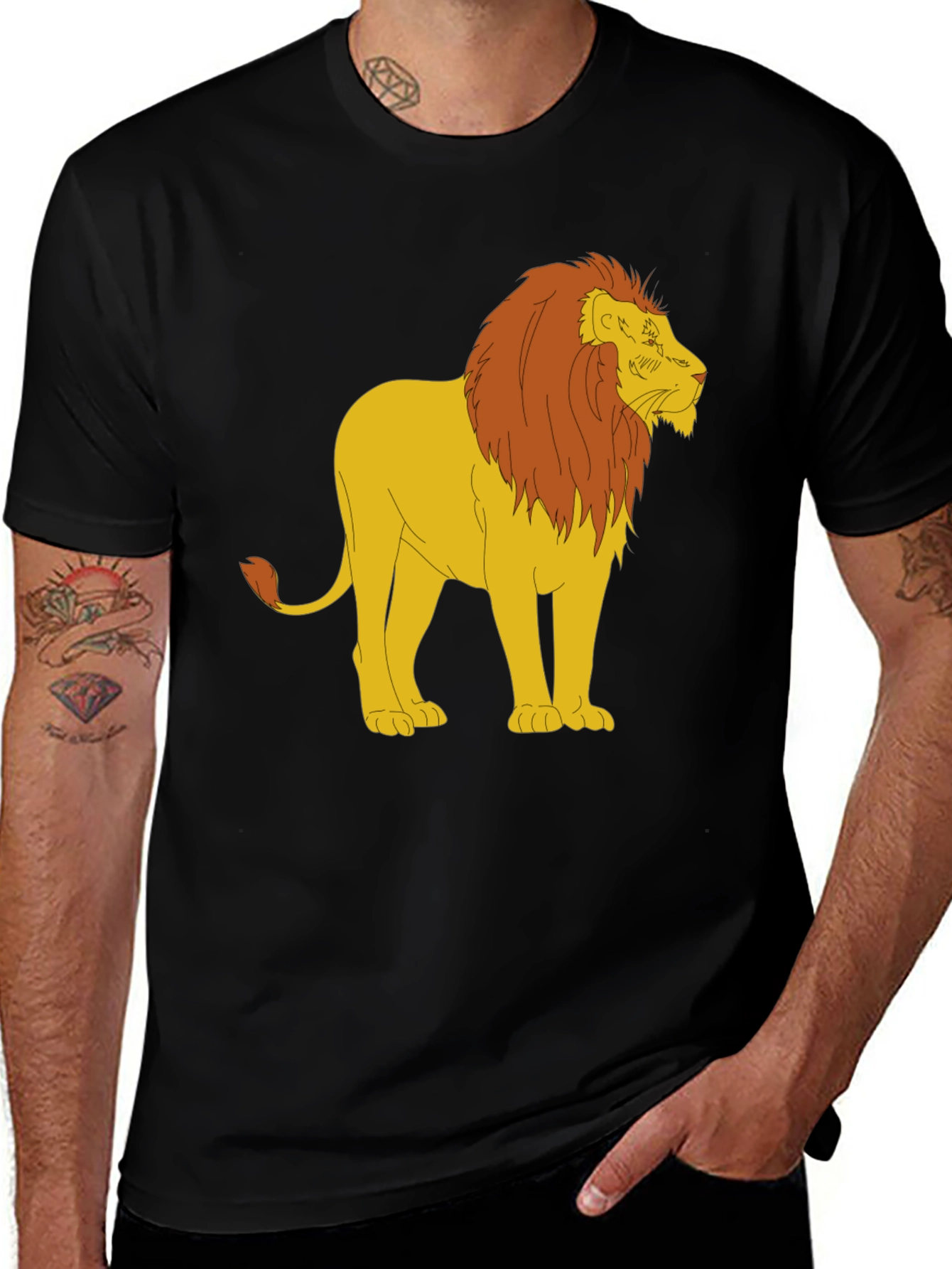 Cartoon Lion Graphic Print Black Tee