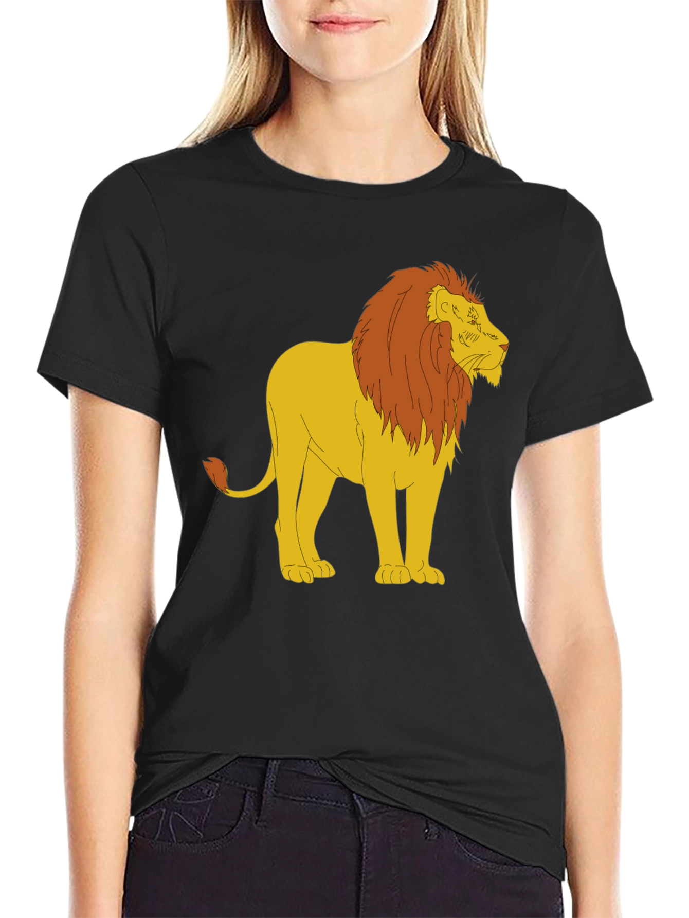 Cartoon Lion Graphic Print Black Tee