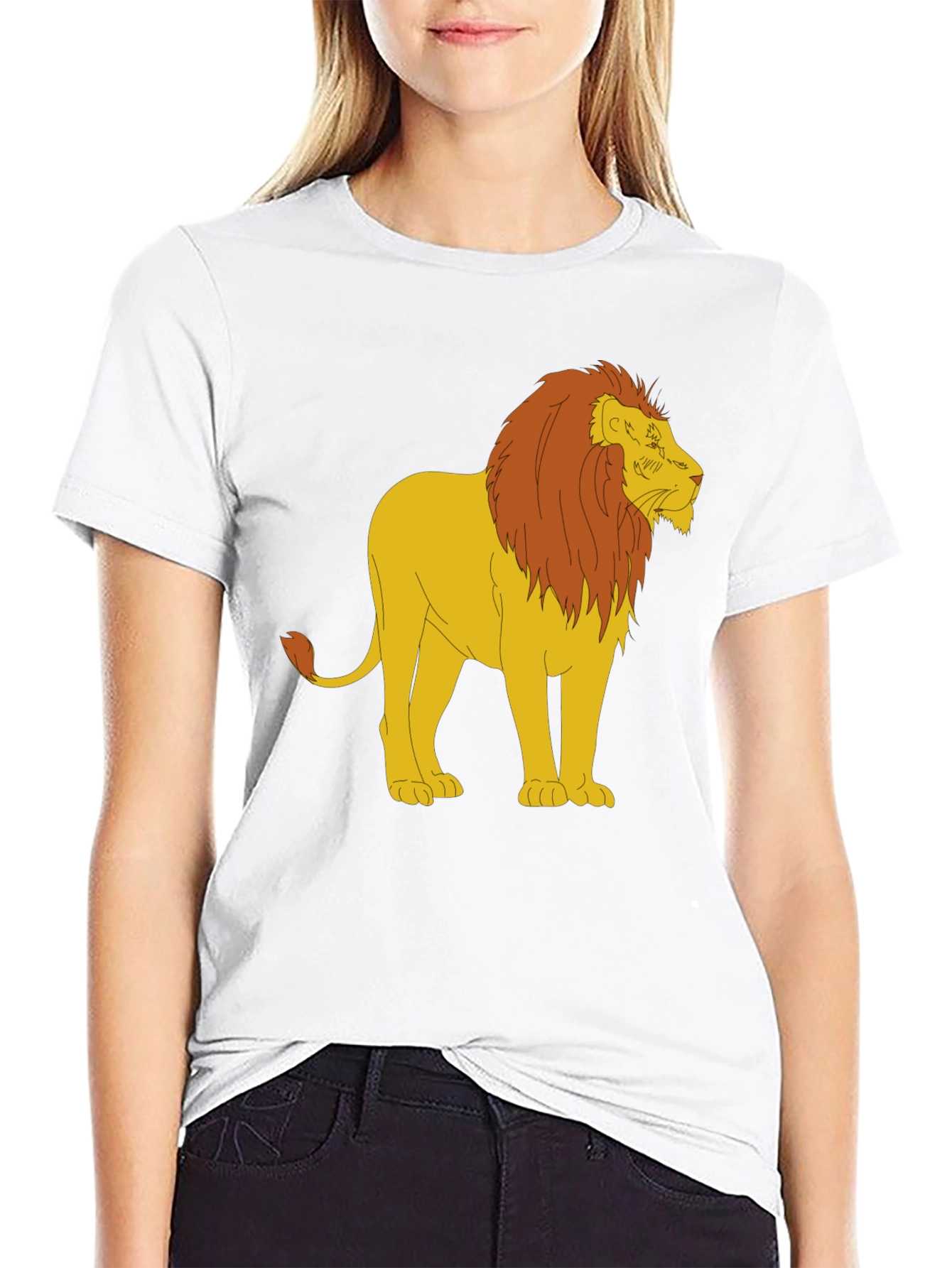 Cartoon Lion Graphic Print Black Tee