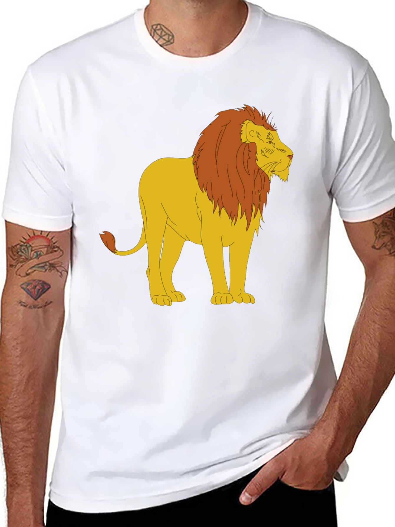 Cartoon Lion Graphic Print Black Tee