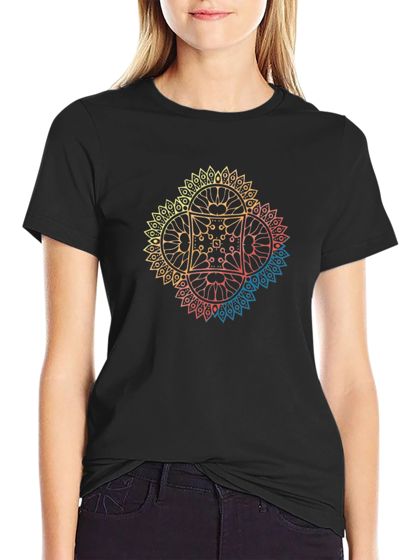 Black Mandala Graphic Print Tee