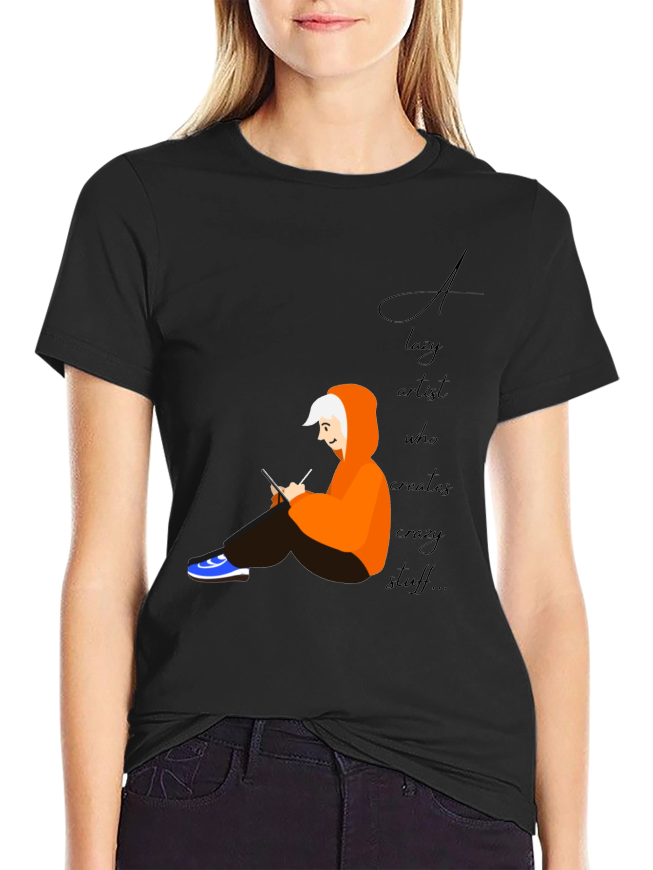 Lazy Artist Graphic Tee - Black Casual T-Shirt