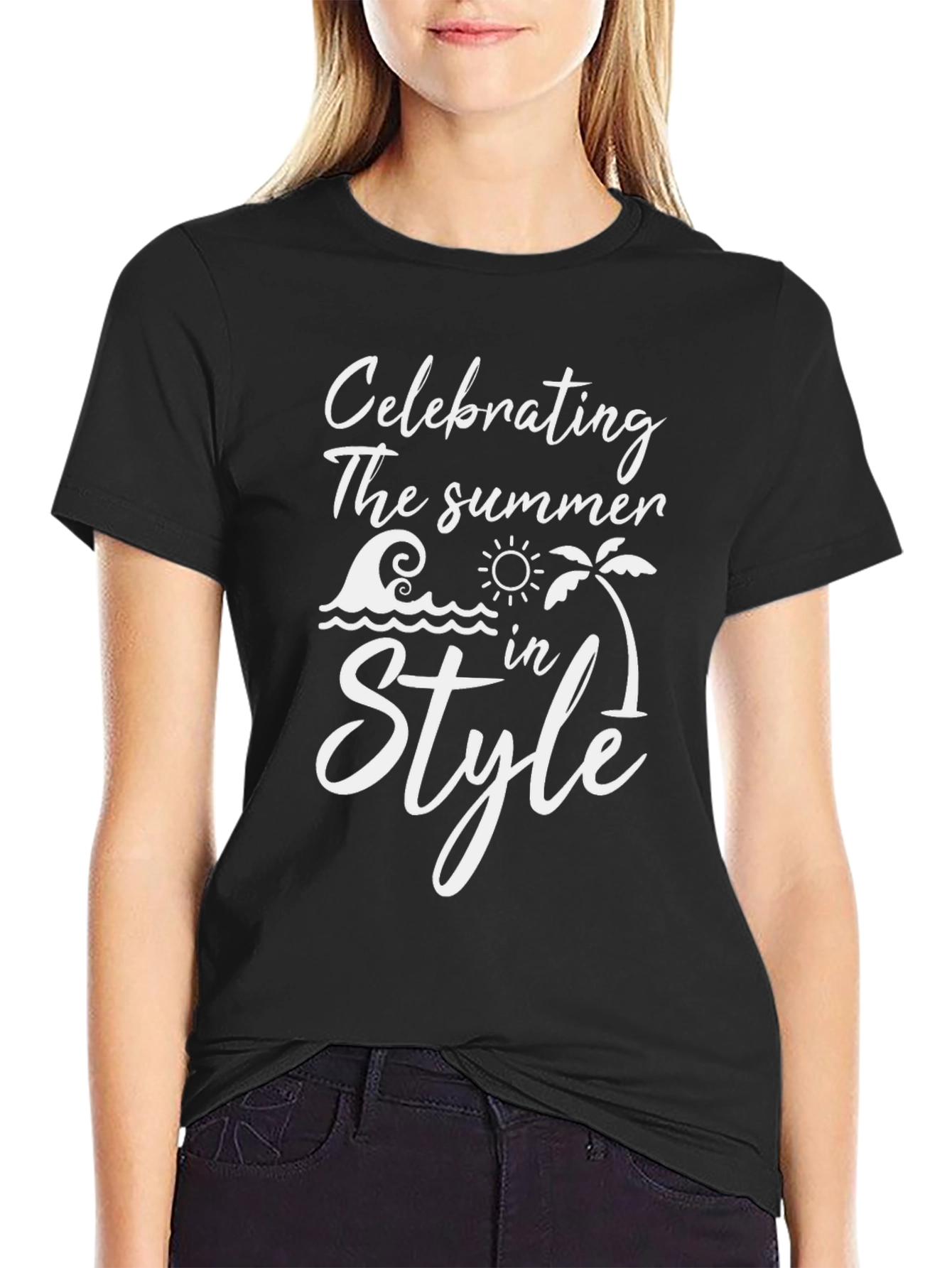 Summer Style Graphic Tee - Black Cotton T-Shirt