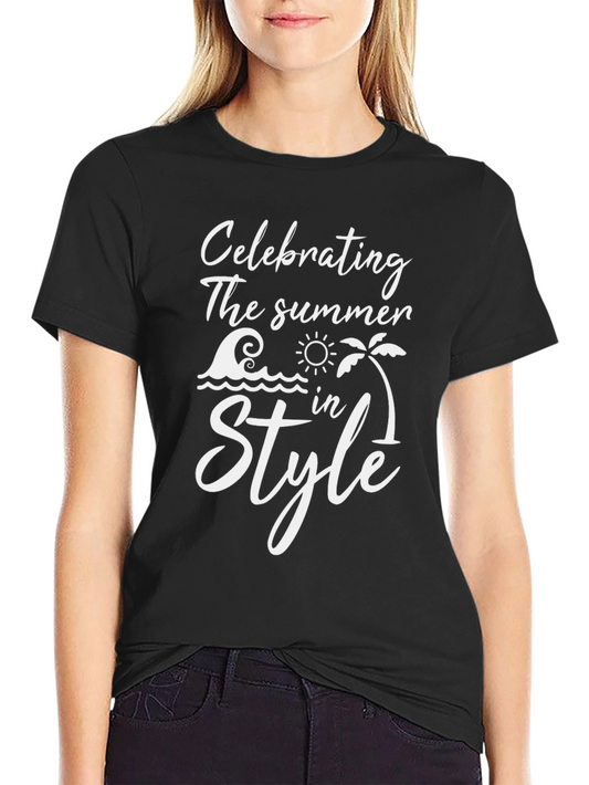 Summer Style Graphic Tee - Black Cotton T-Shirt