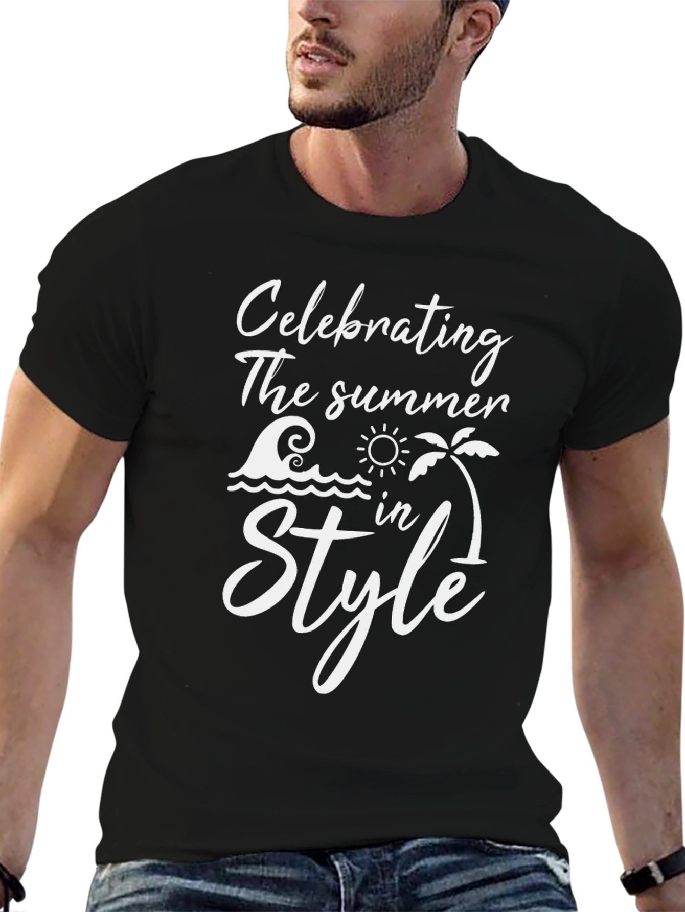 Summer Style Graphic Tee - Black Cotton T-Shirt