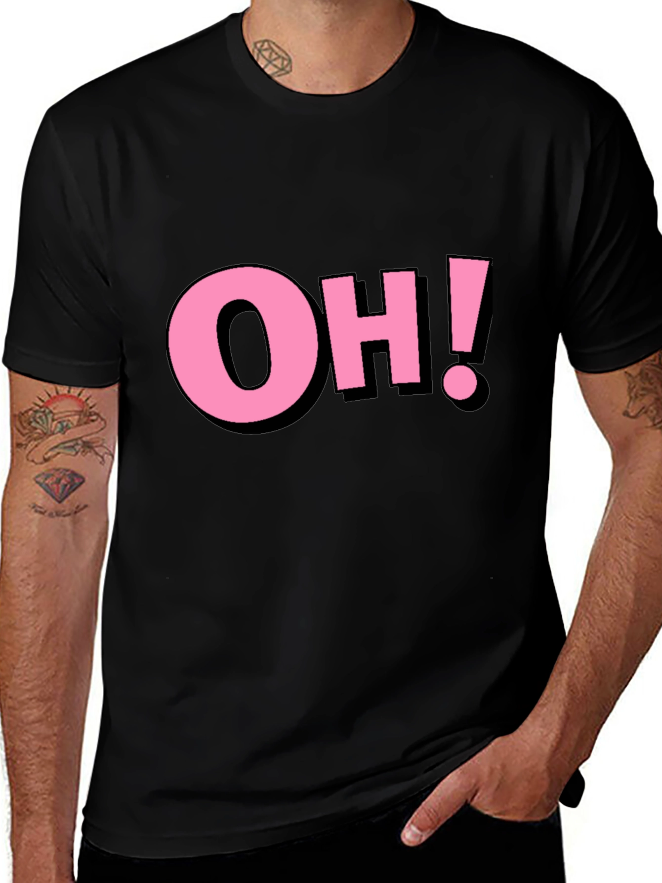 Pink OH! Graphic Black Cotton T-Shirt