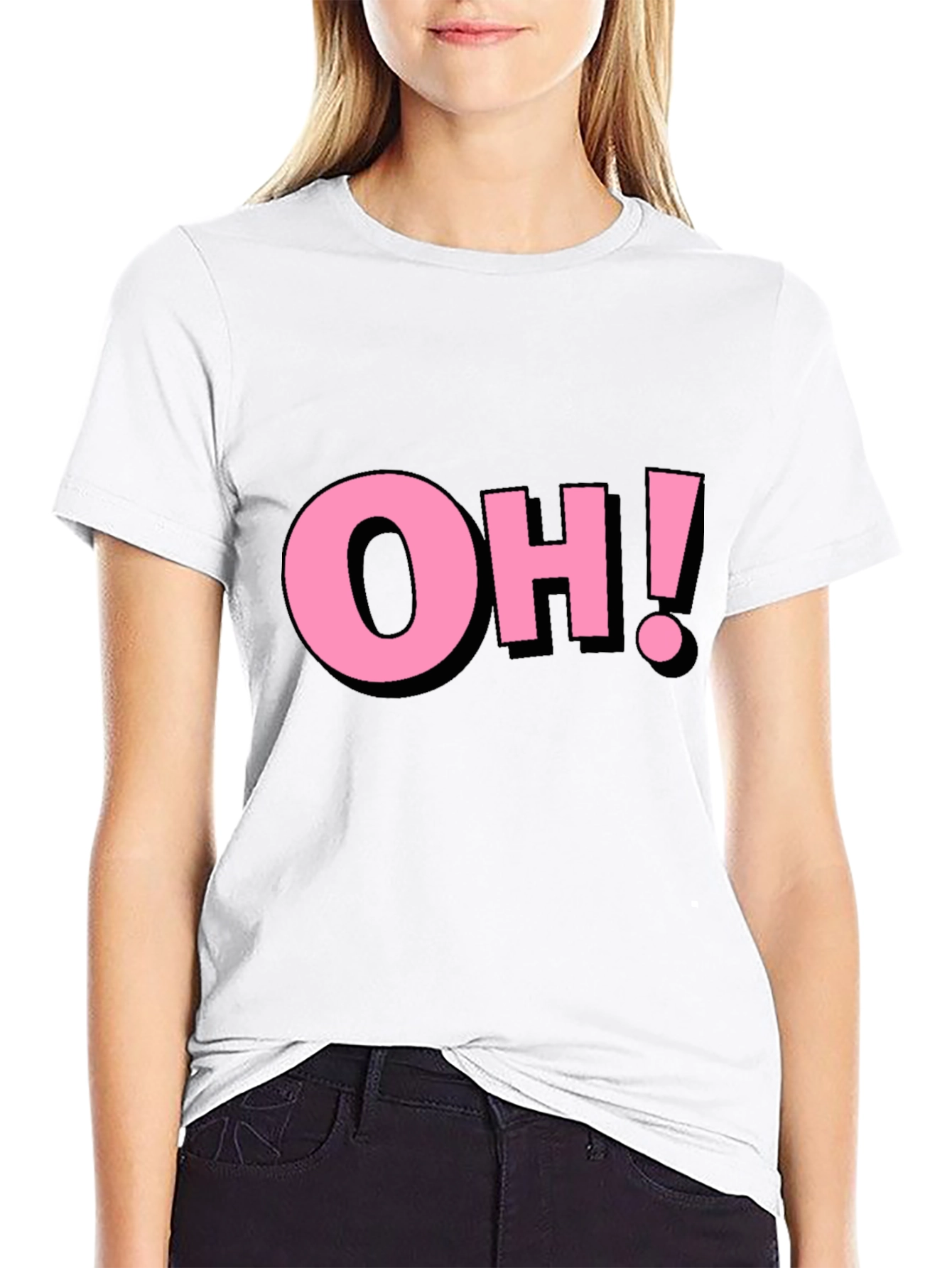 Pink OH! Graphic Black Cotton T-Shirt