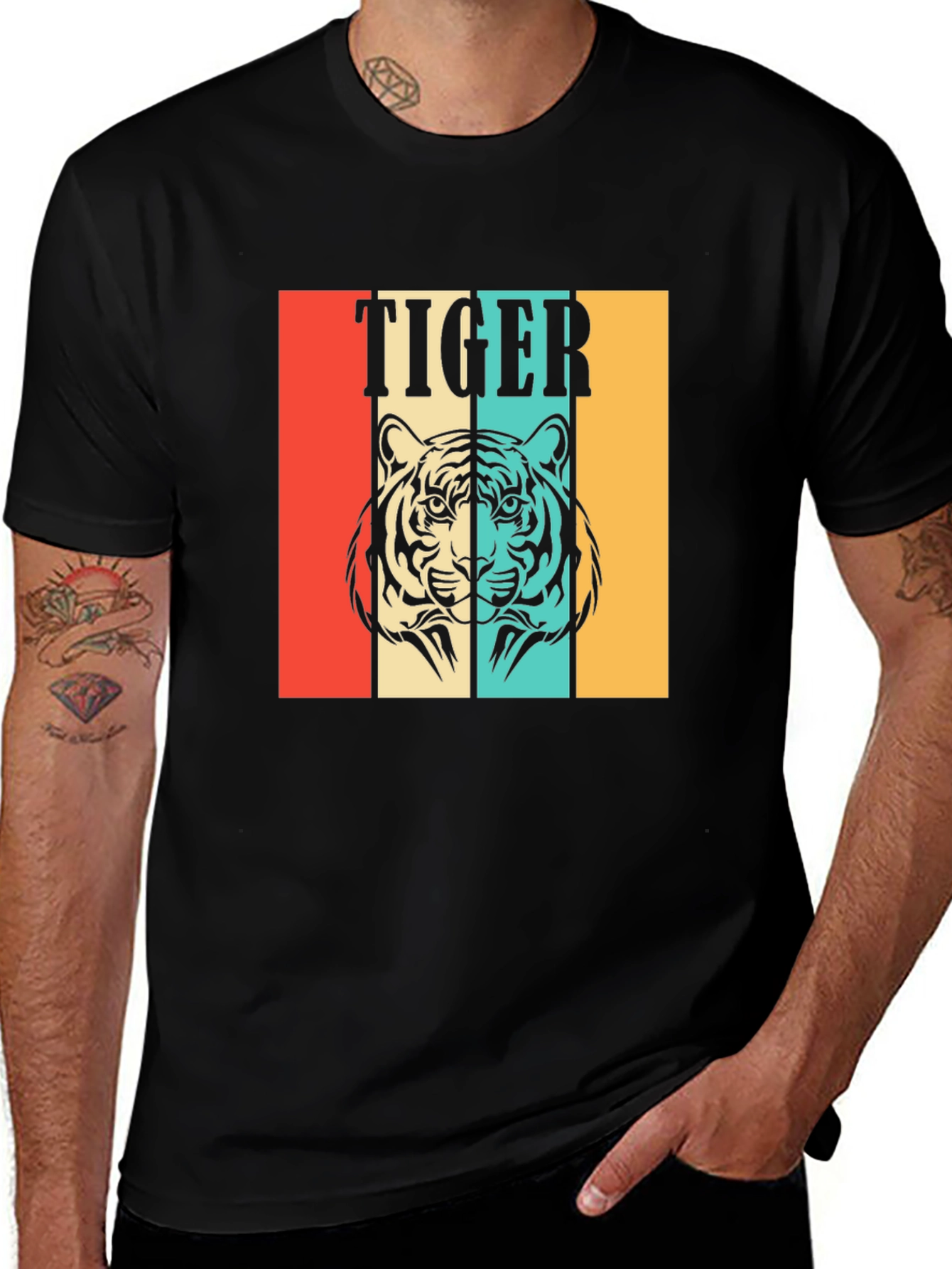 Retro Tiger Graphic Tee - Unisex Black T-Shirt