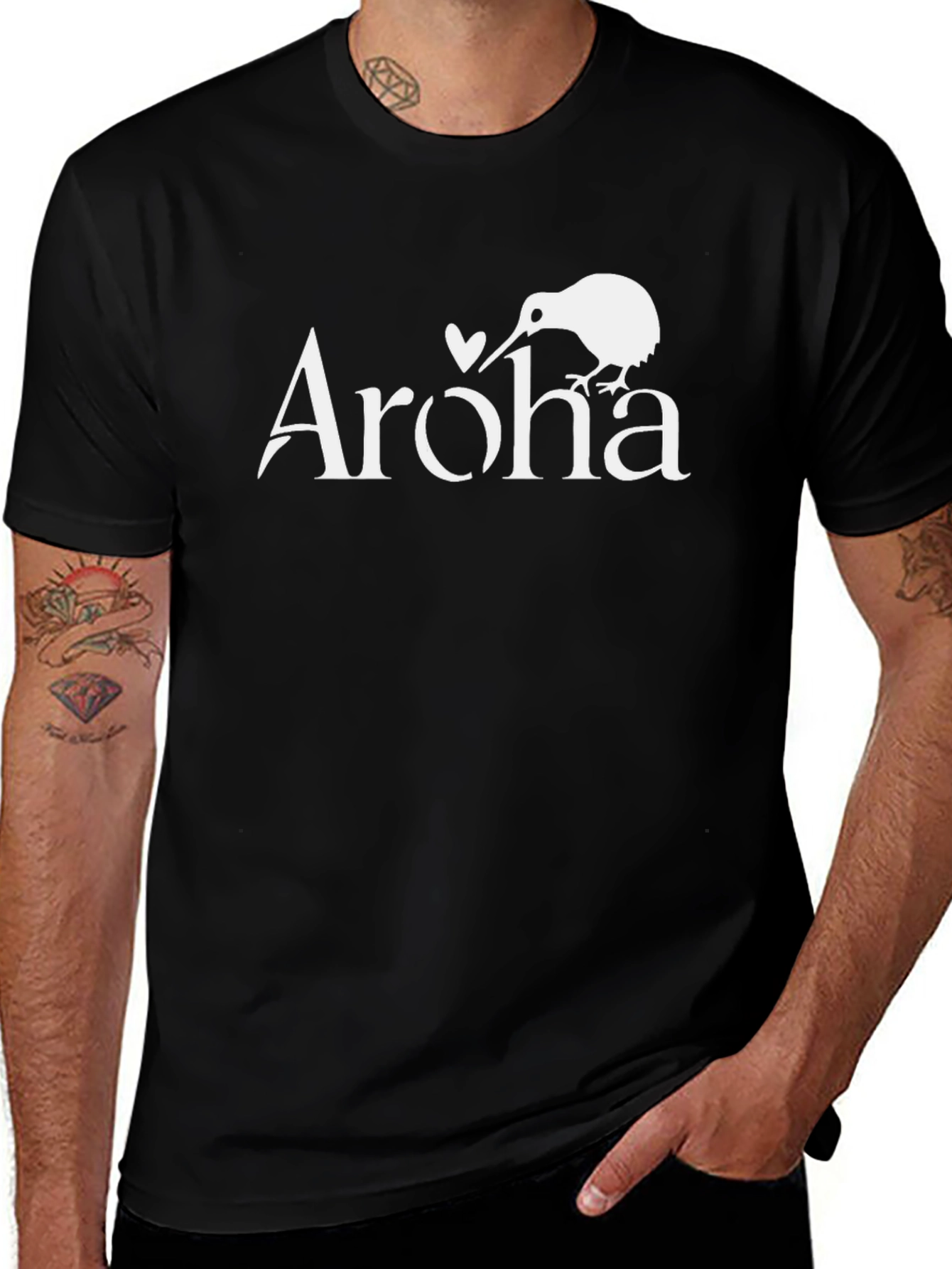 Aroha Kiwi Bird Graphic Tee - Black