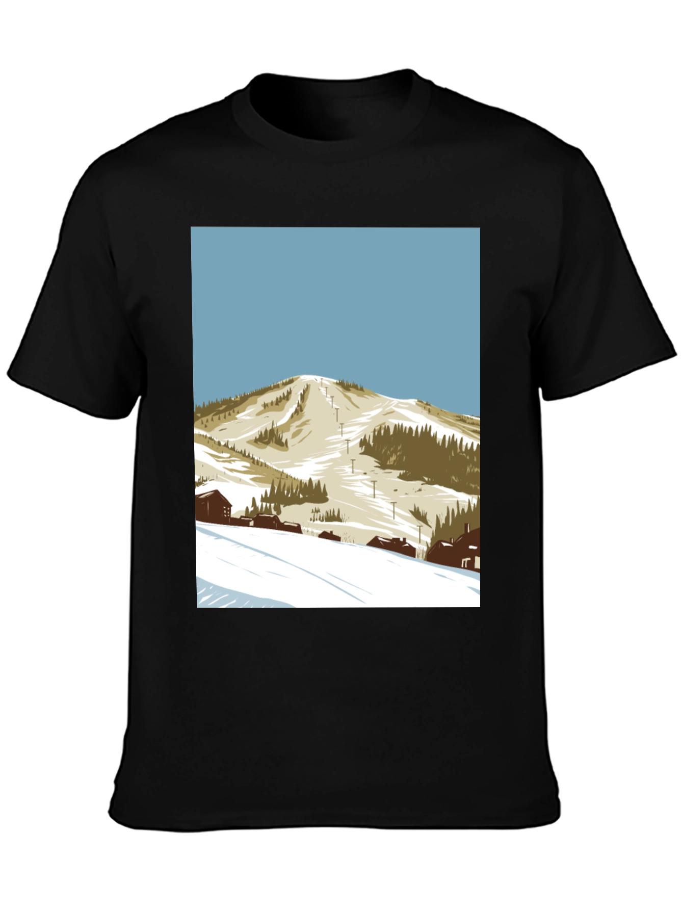 Ski Mountain Graphic Tee - Black Cotton T-Shirt