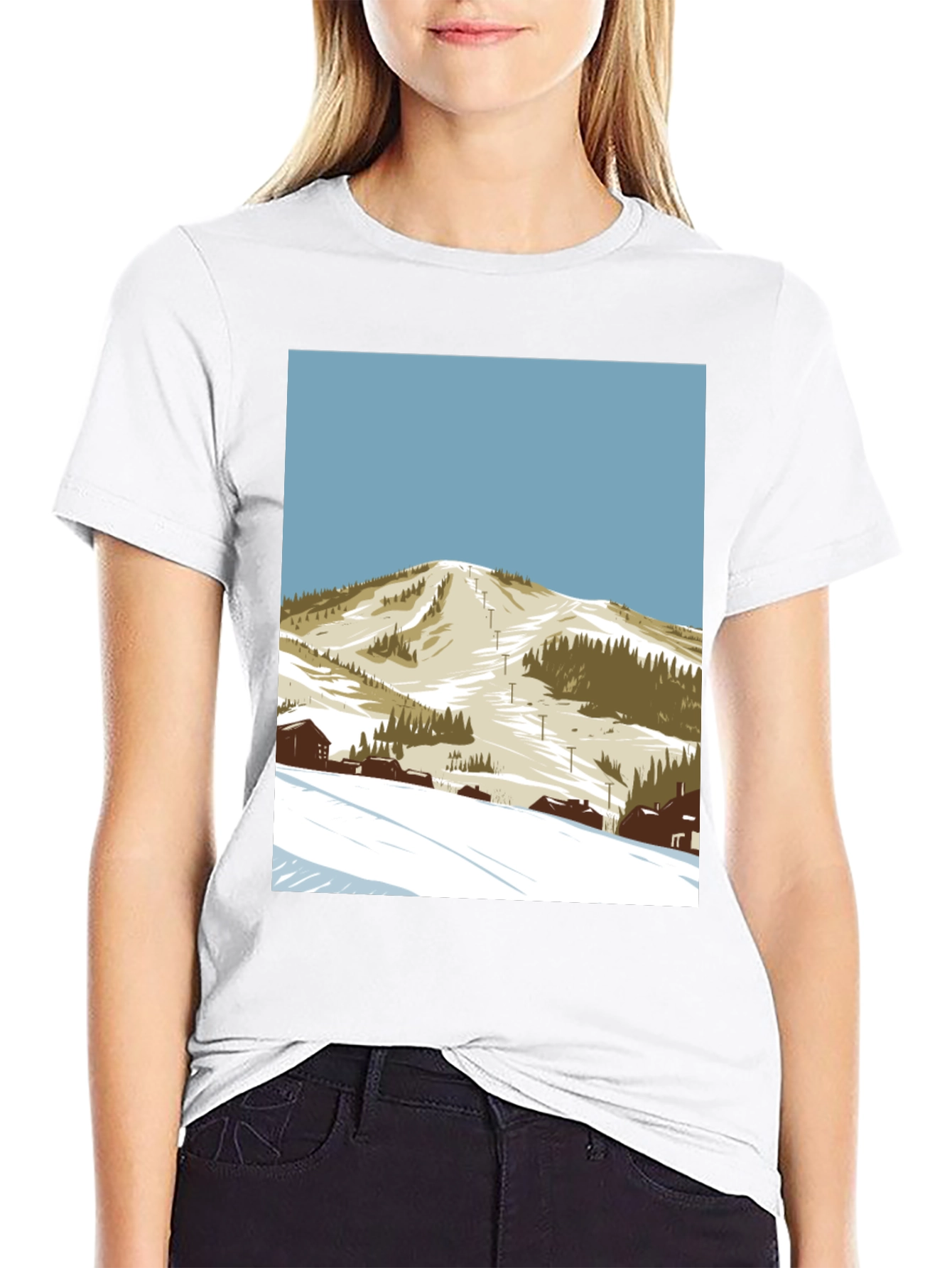 Ski Mountain Graphic Tee - Black Cotton T-Shirt