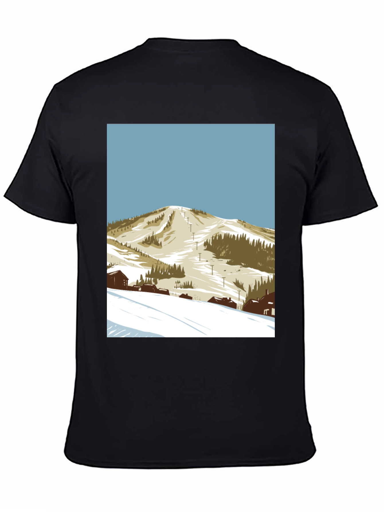 Ski Mountain Graphic Tee - Black Cotton T-Shirt