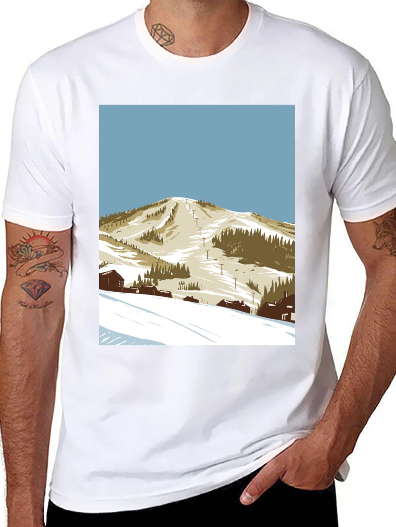 Ski Mountain Graphic Tee - Black Cotton T-Shirt