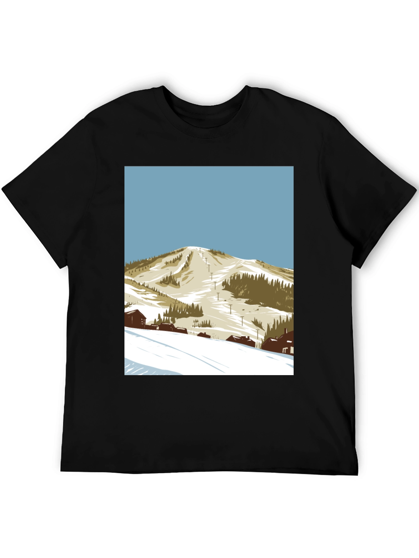 Ski Mountain Graphic Tee - Black Cotton T-Shirt