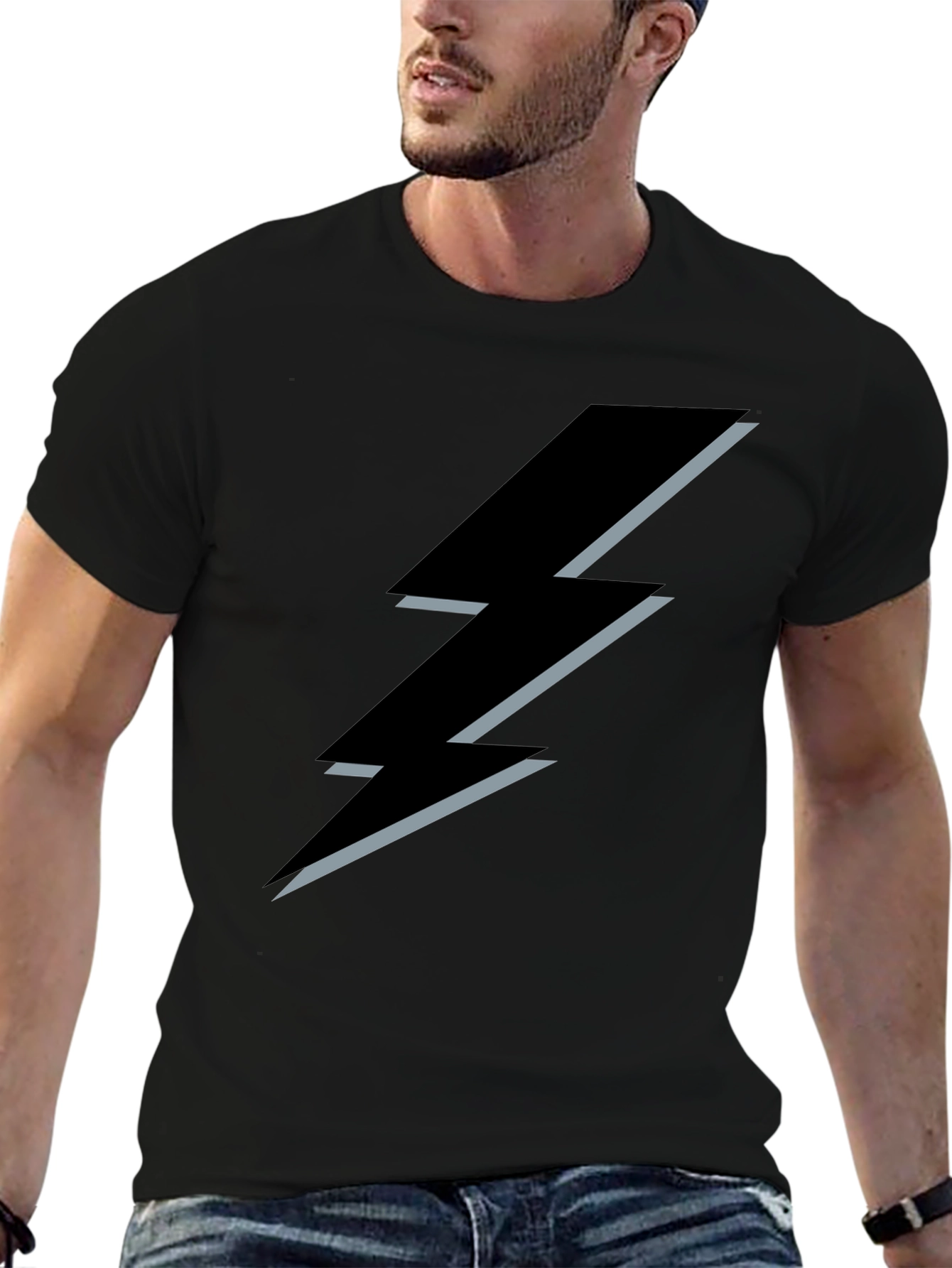 Black T-Shirt with Lightning Bolt Design