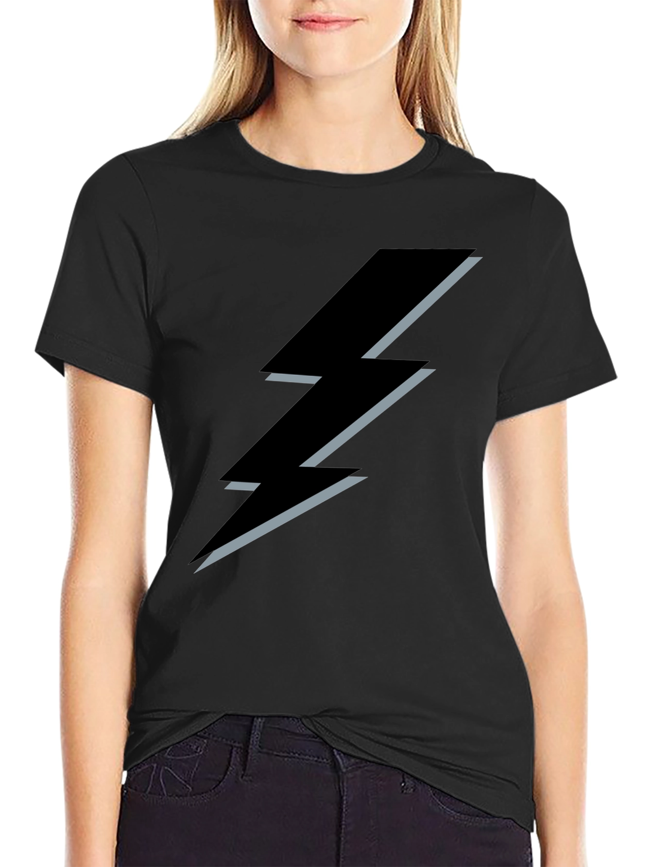Black T-Shirt with Lightning Bolt Design