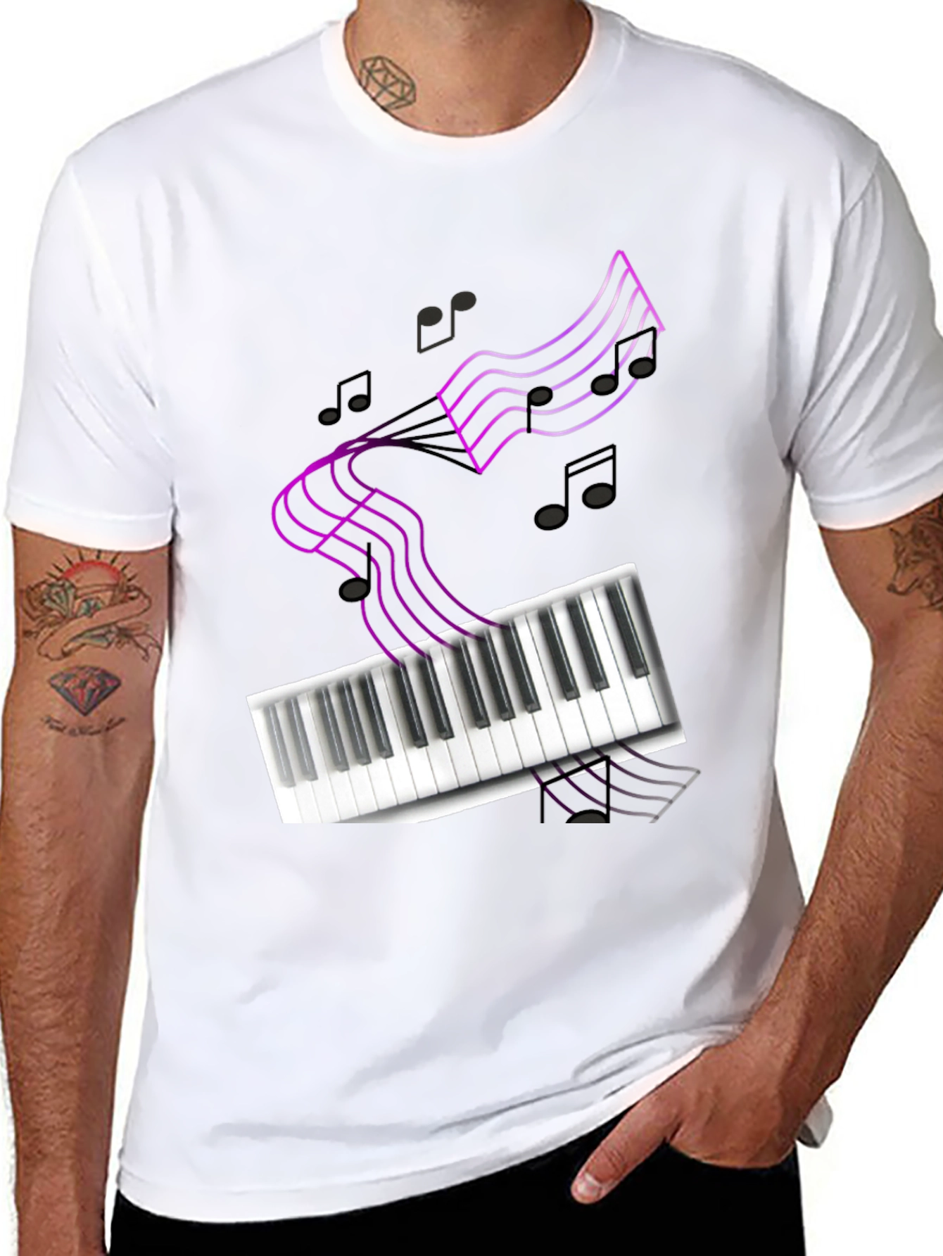 Musical Notes Piano Keyboard Graphic T-Shirt