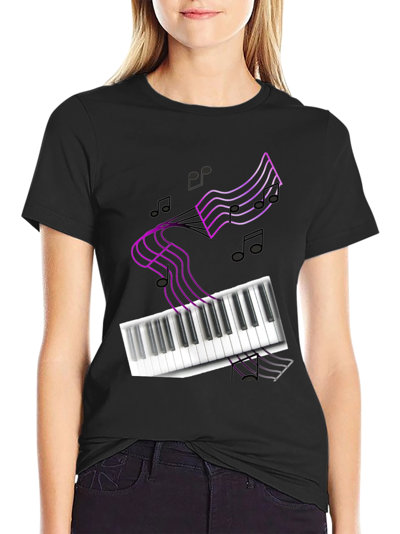 Musical Notes Piano Keyboard Graphic T-Shirt
