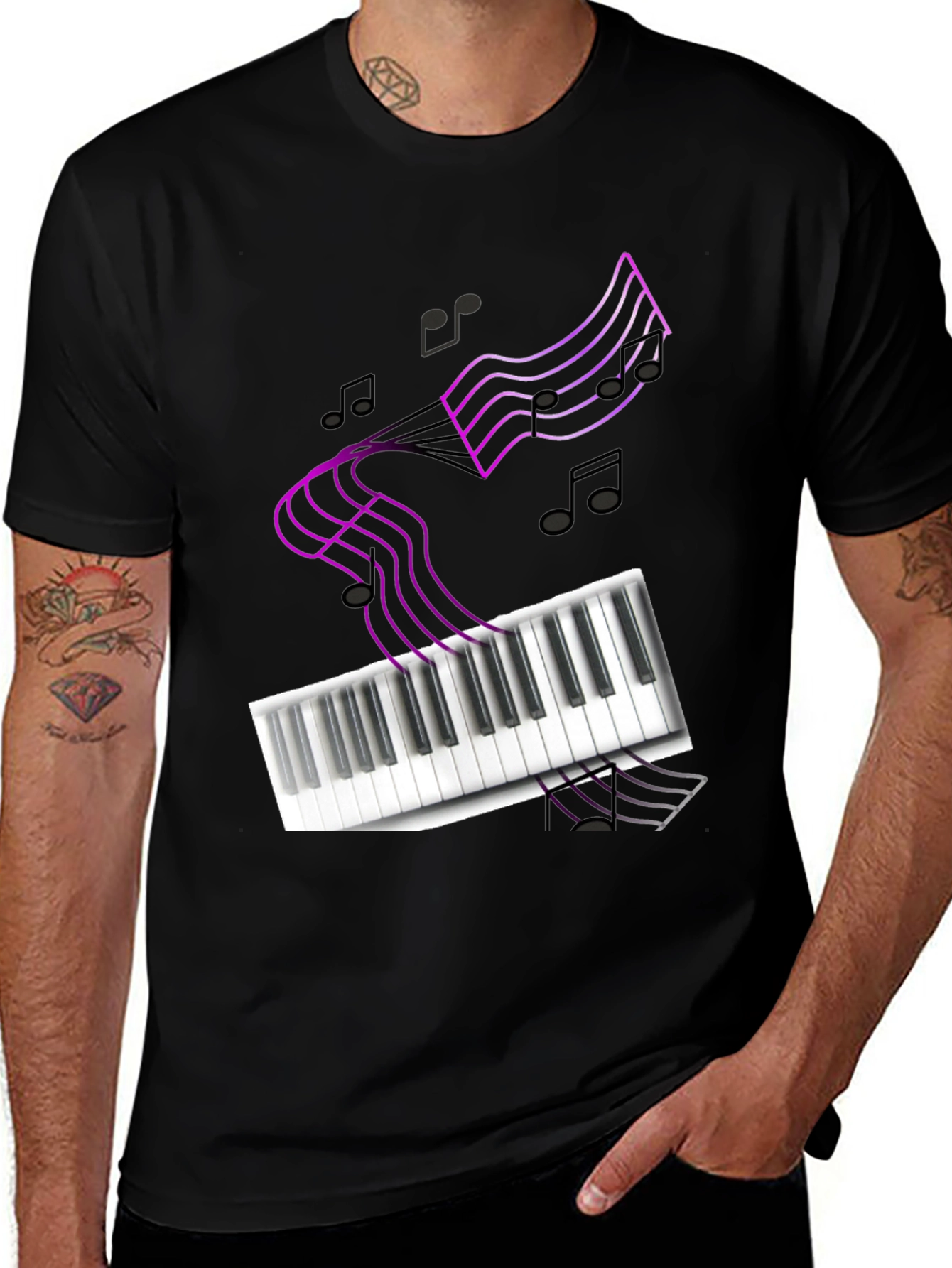 Musical Notes Piano Keyboard Graphic T-Shirt