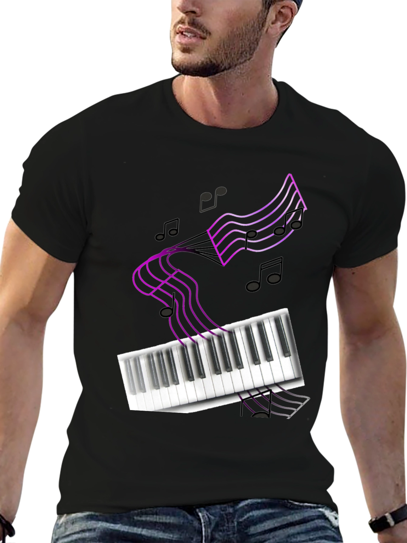 Musical Notes Piano Keyboard Graphic T-Shirt