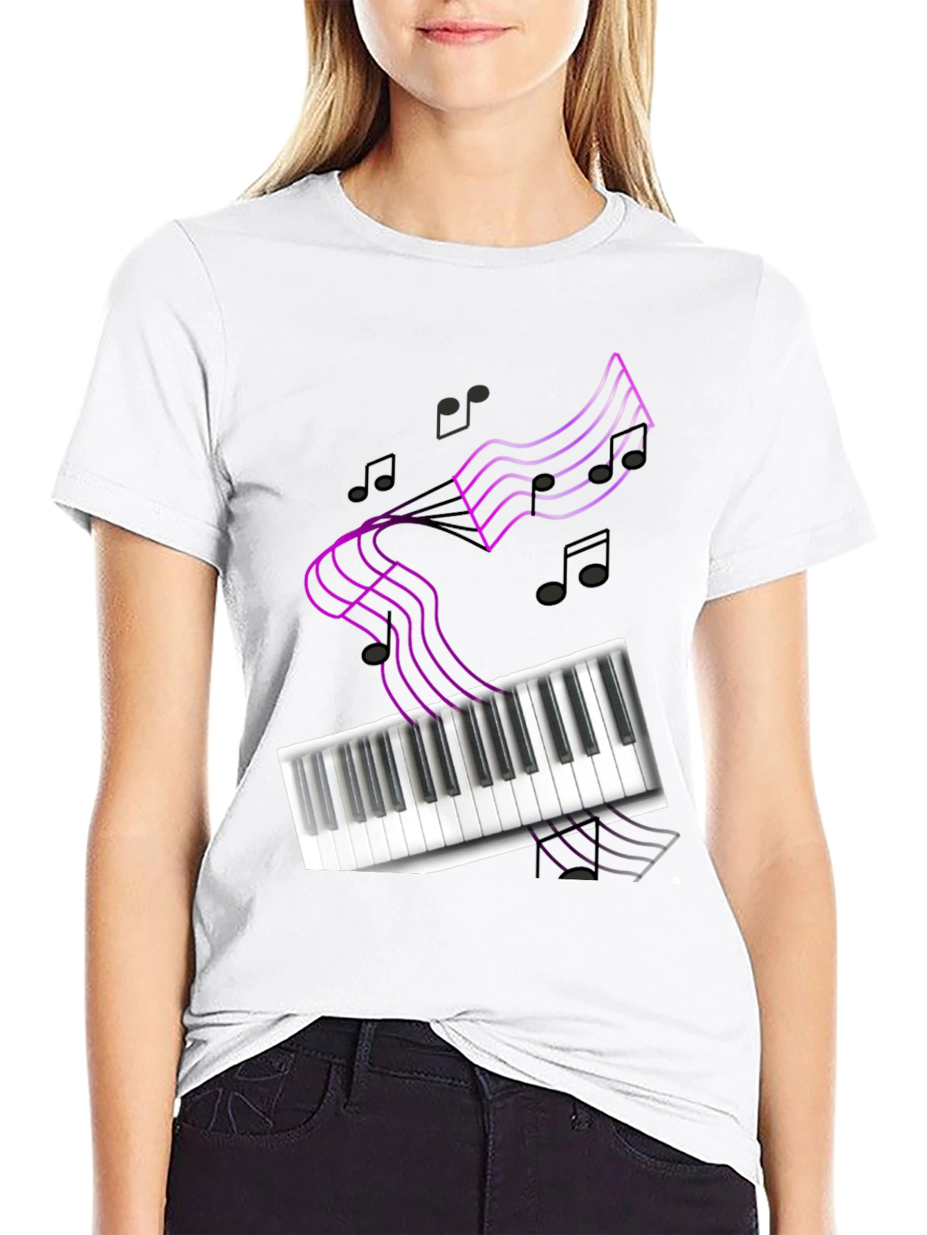 Musical Notes Piano Keyboard Graphic T-Shirt