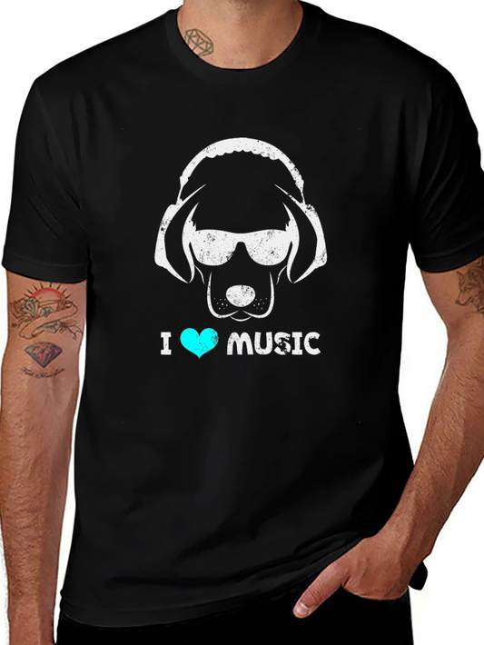 I Heart Music Dog Headphone T-Shirt