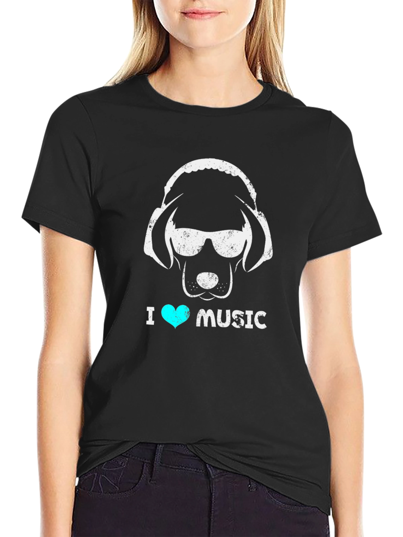 I Heart Music Dog Headphone T-Shirt