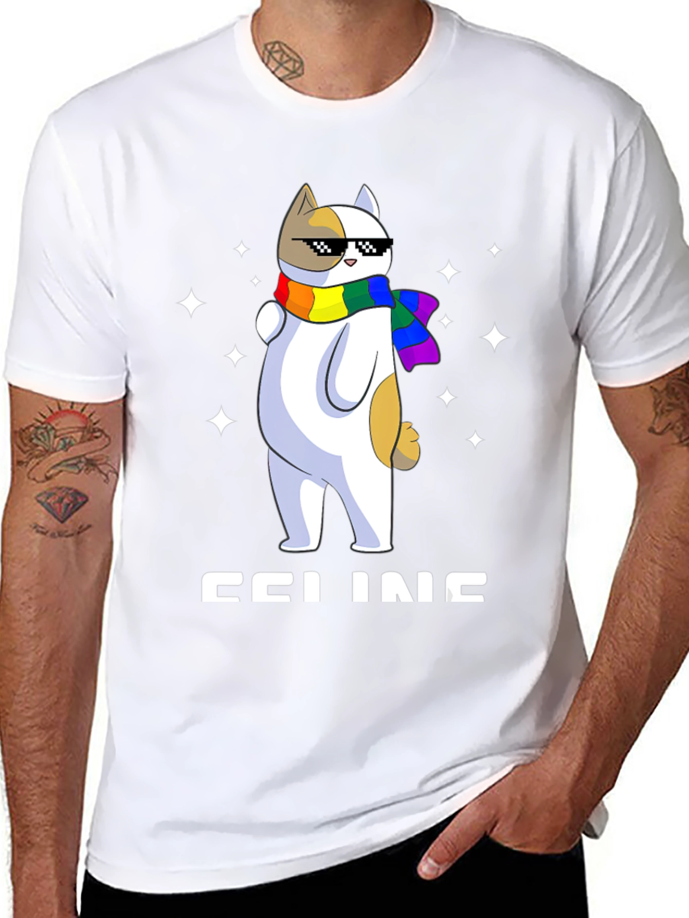 Cool Cat with Scarf Graphic Tee