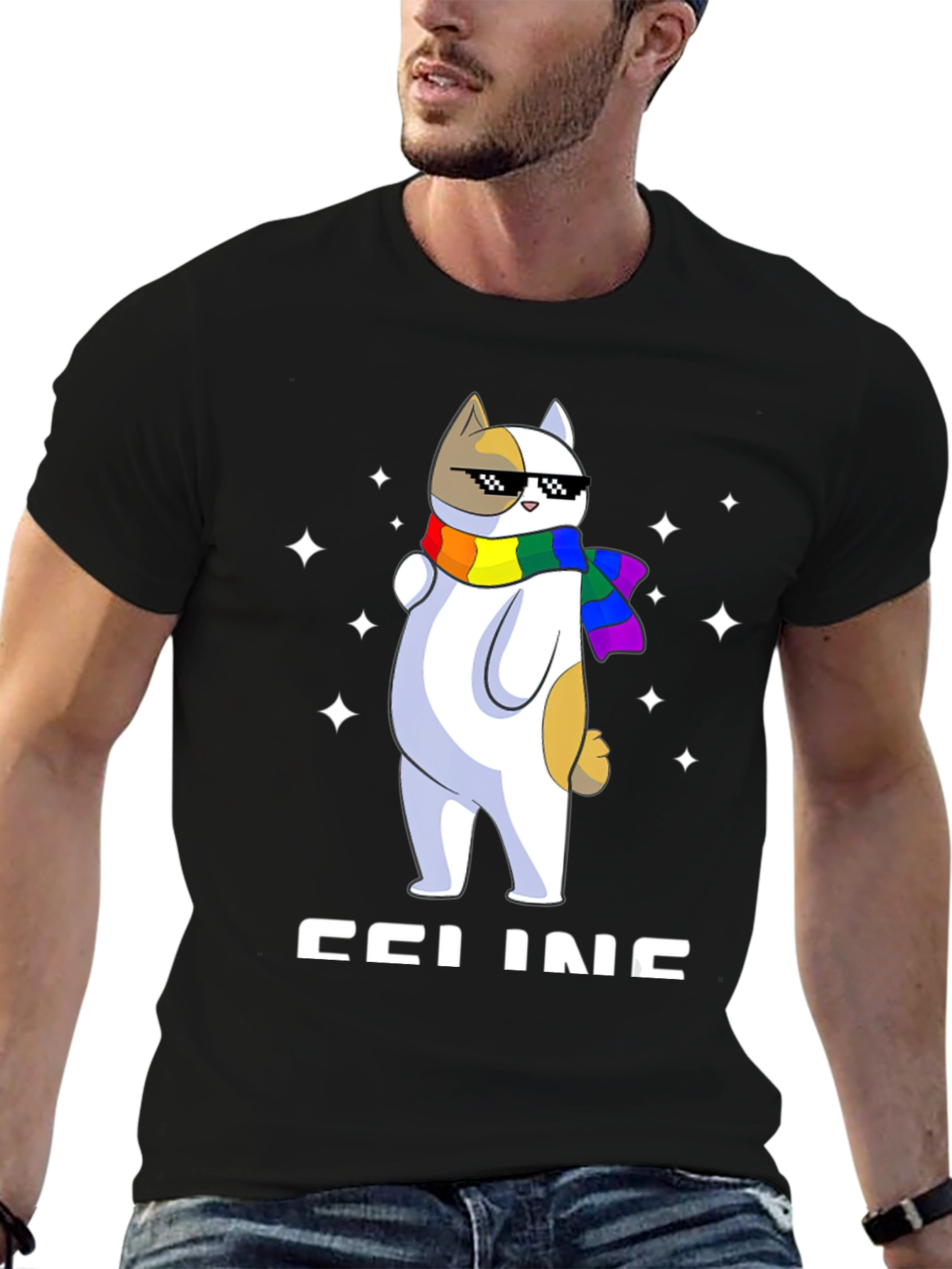 Cool Cat with Scarf Graphic Tee