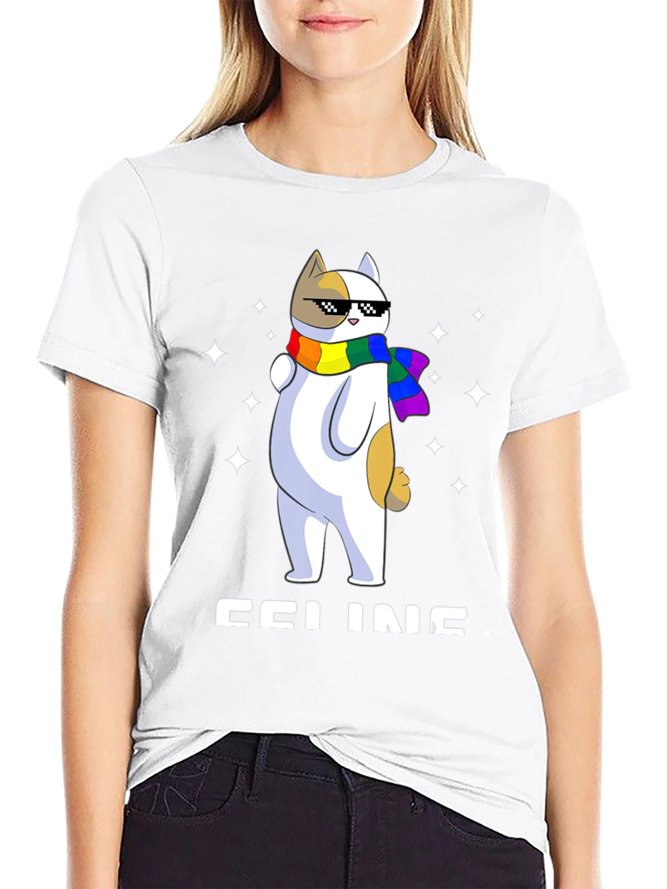 Cool Cat with Scarf Graphic Tee