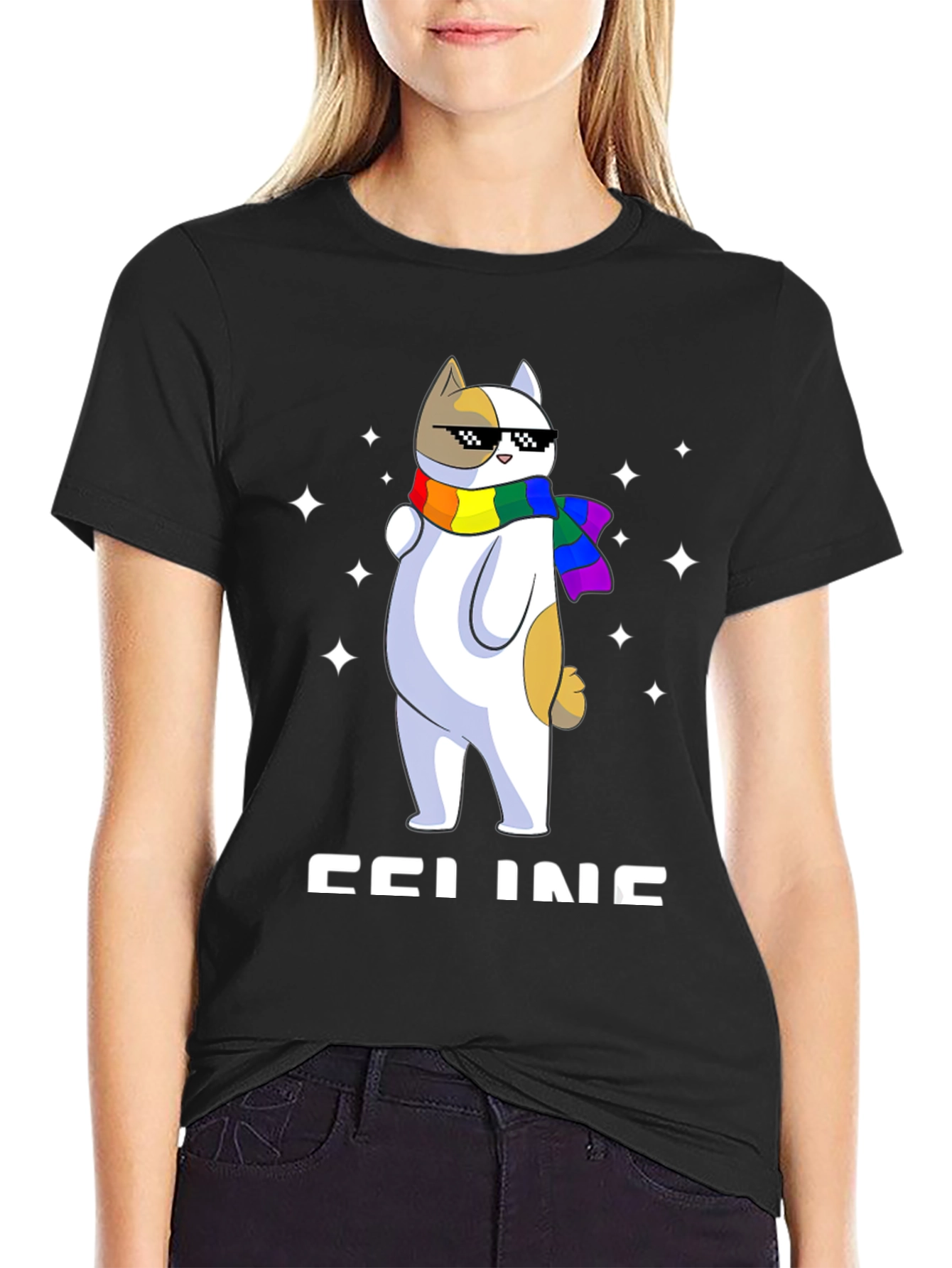 Cool Cat with Scarf Graphic Tee