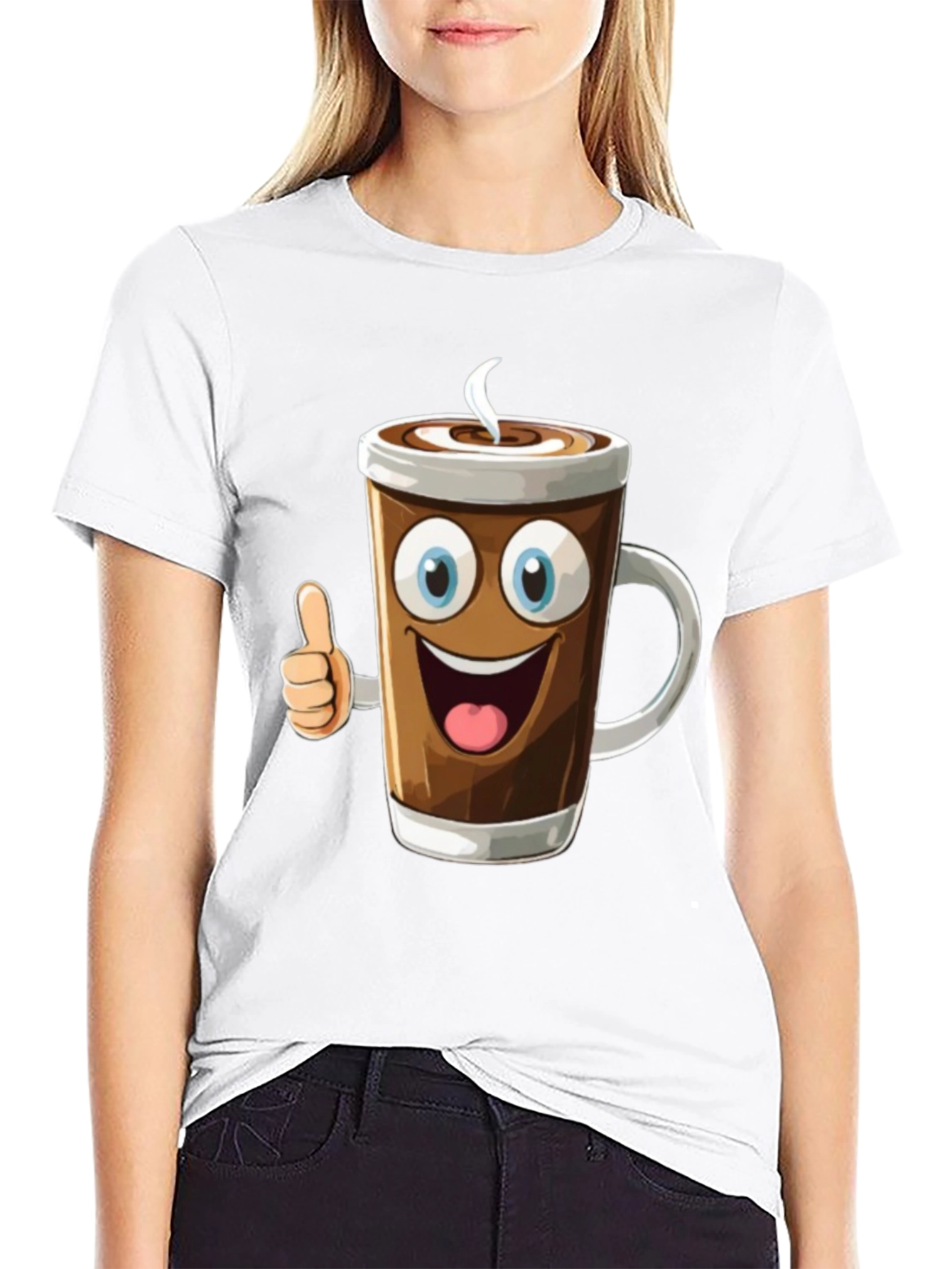 Cartoon Coffee Cup Graphic T-Shirt