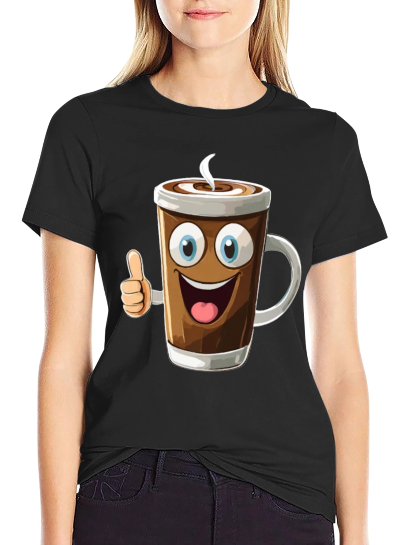 Cartoon Coffee Cup Graphic T-Shirt