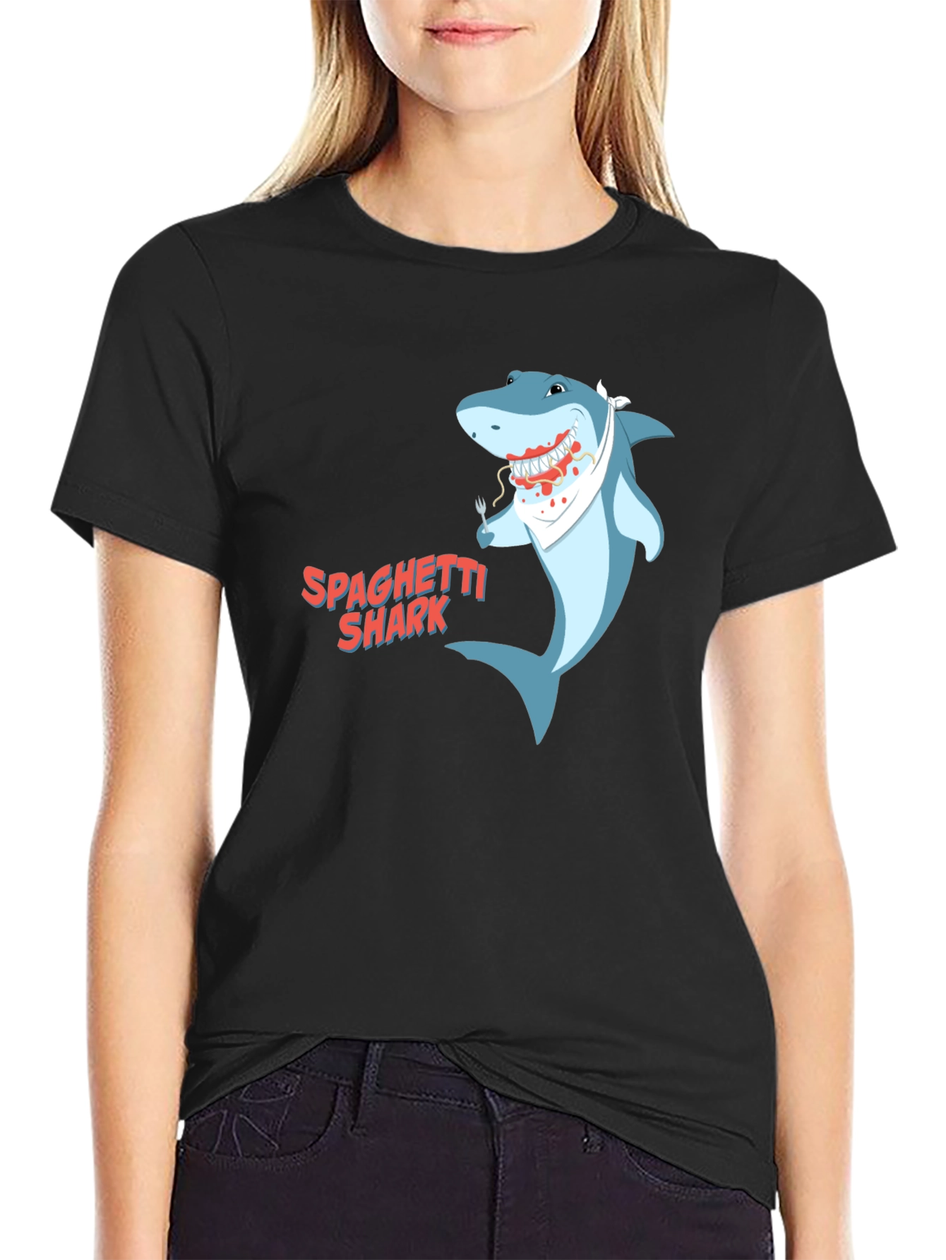 Spaghetti Shark Graphic Tee - Funny Cartoon Shirt