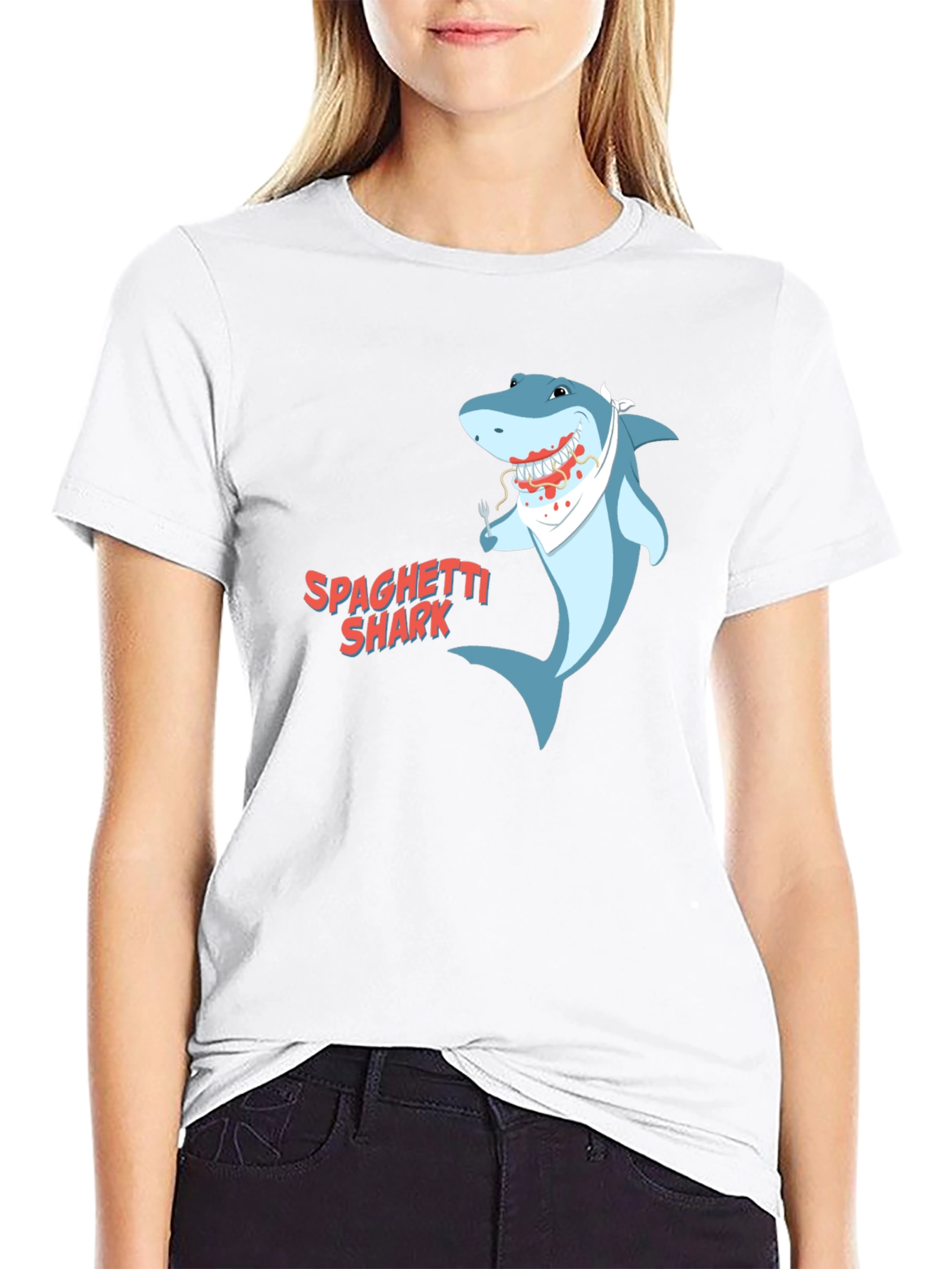 Spaghetti Shark Graphic Tee - Funny Cartoon Shirt
