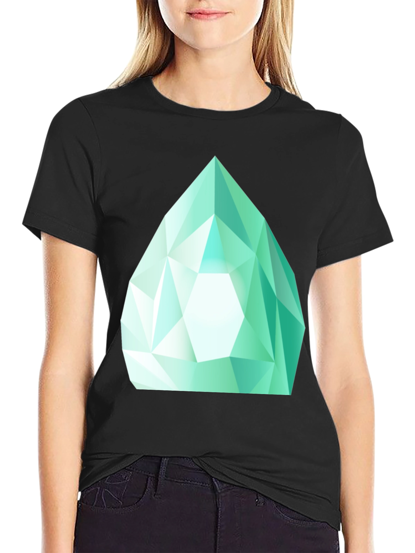 Emerald Gem Graphic Tee - Sleek Black Cotton Shirt