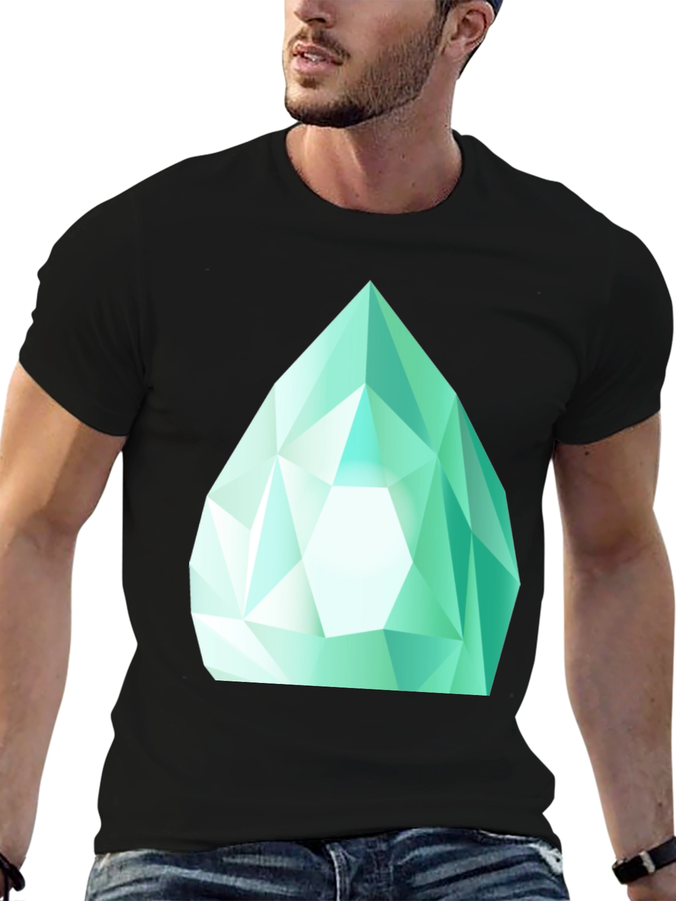 Emerald Gem Graphic Tee - Sleek Black Cotton Shirt
