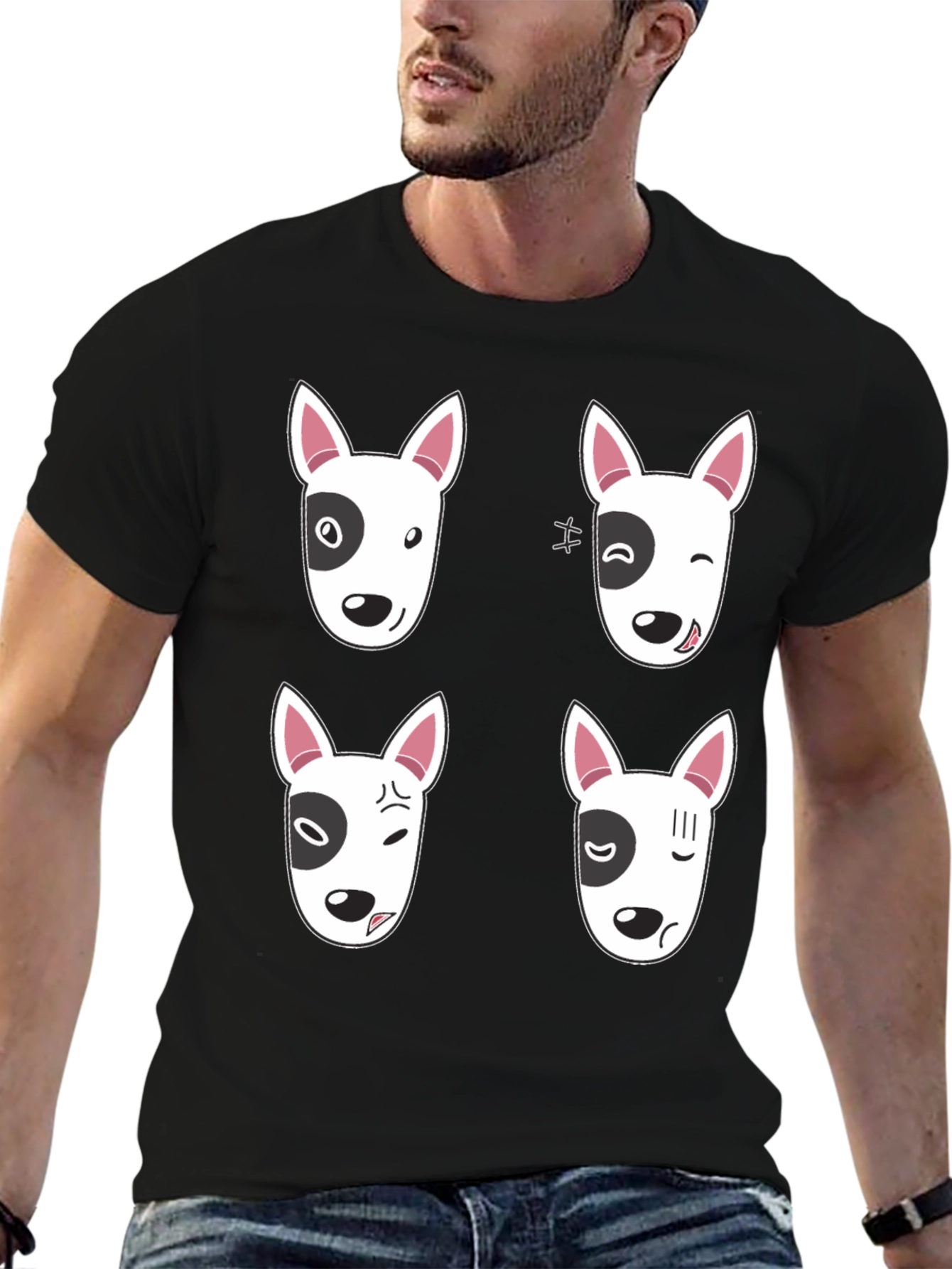 Funny Bull Terrier Emoji Black T-Shirt