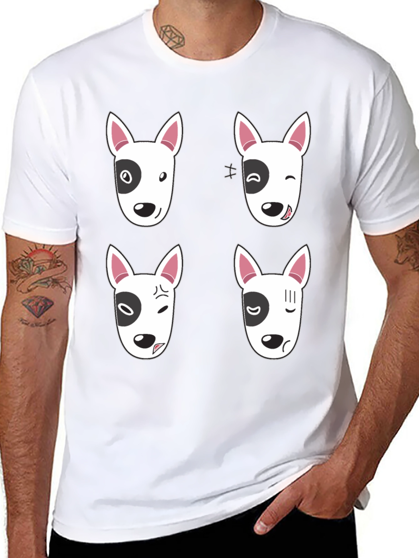 Funny Bull Terrier Emoji Black T-Shirt