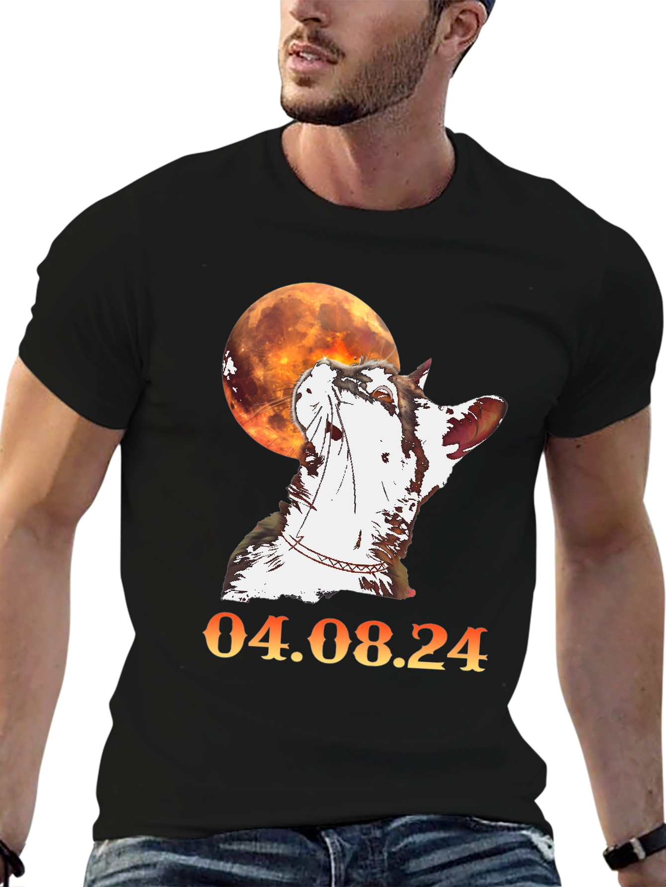Cat & Moon Graphic T-Shirt - 04.08.24 Design