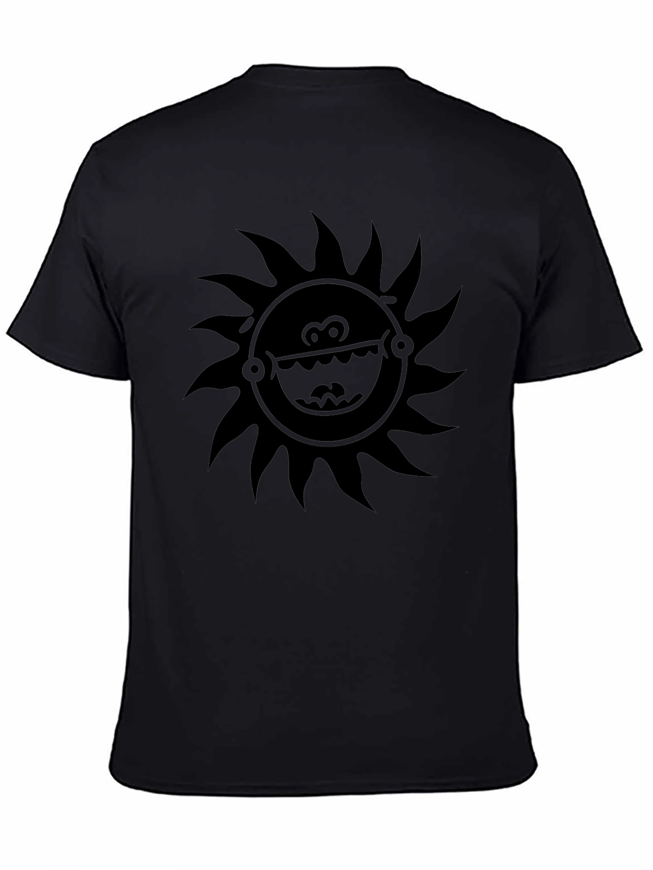 Black T-Shirt with Sun Face Graphic