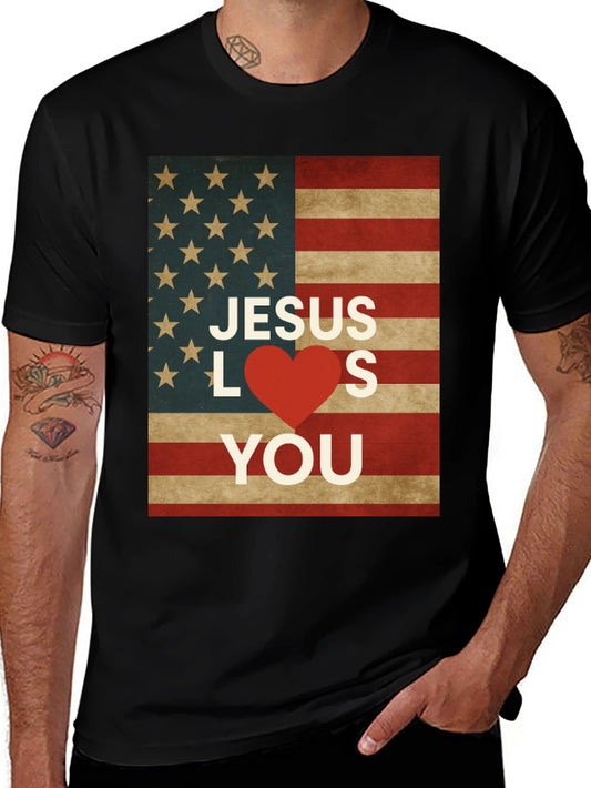 Jesus Loves You American Flag Graphic Tee