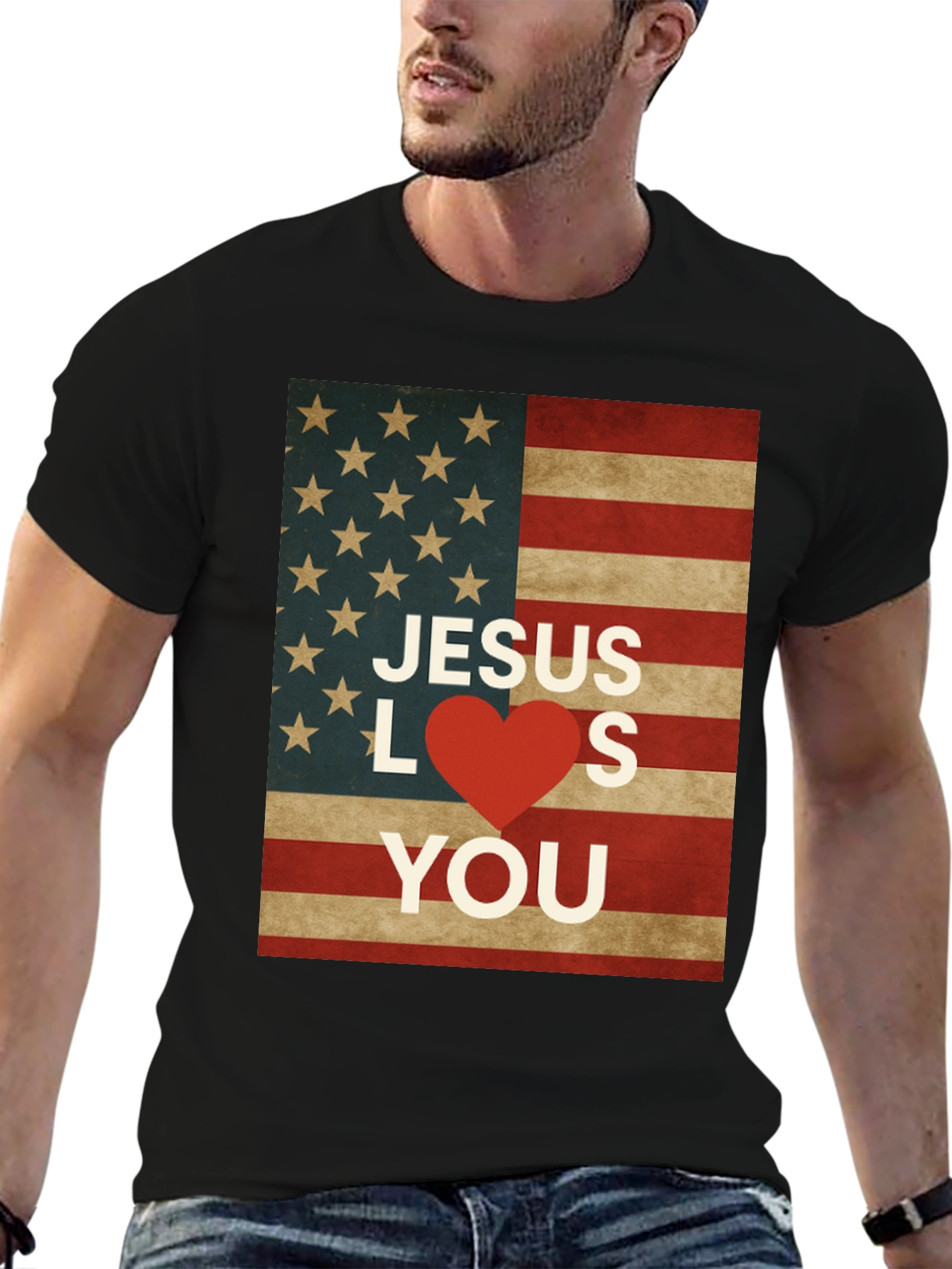 Jesus Loves You American Flag Graphic Tee