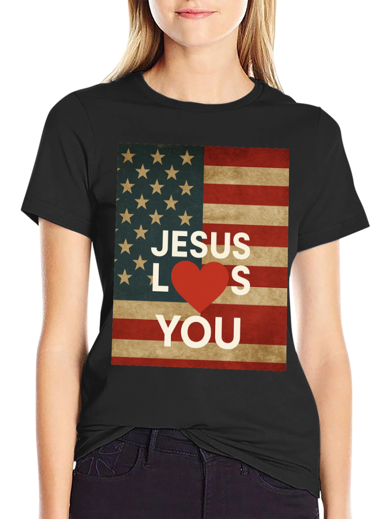 Jesus Loves You American Flag Graphic Tee