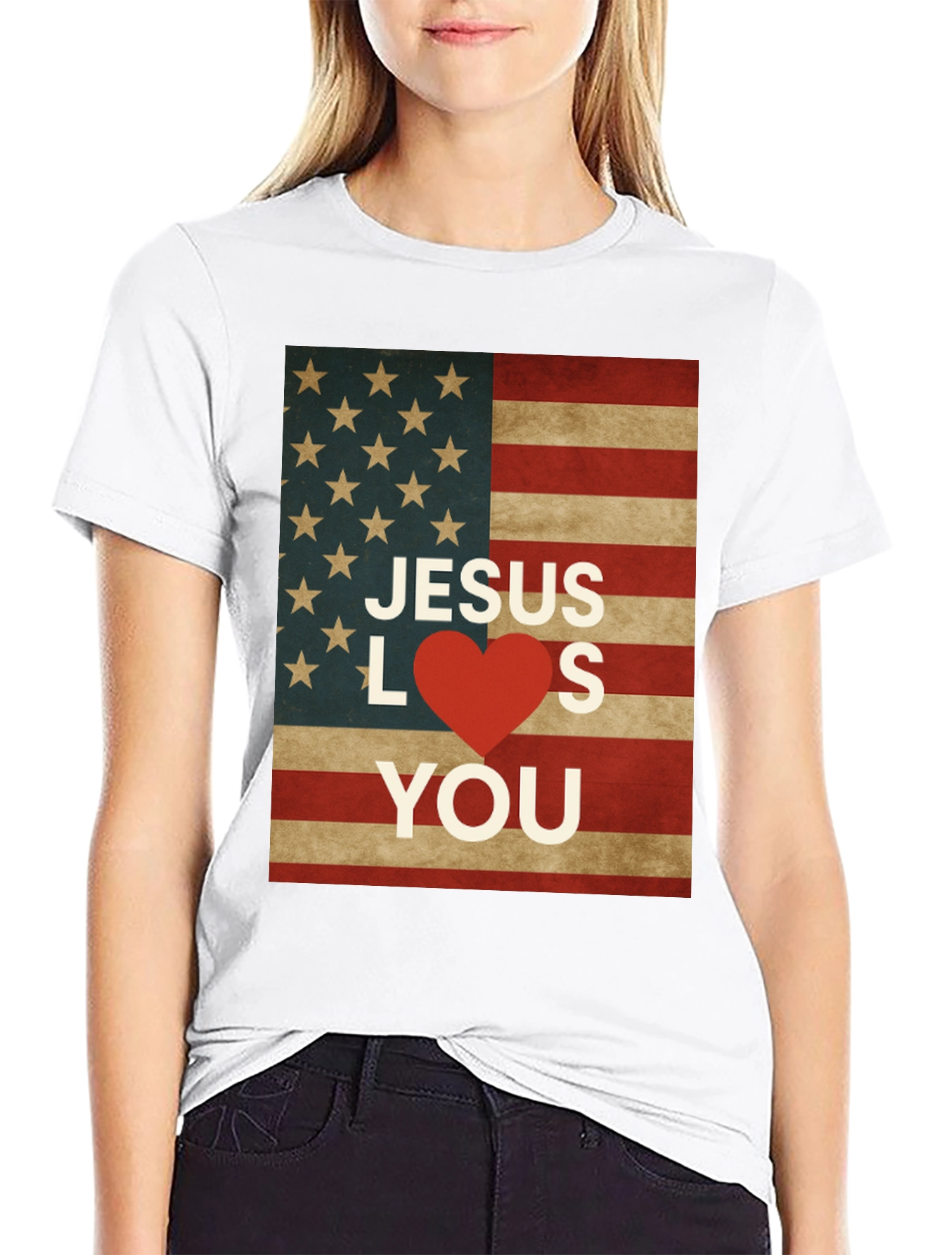 Jesus Loves You American Flag Graphic Tee