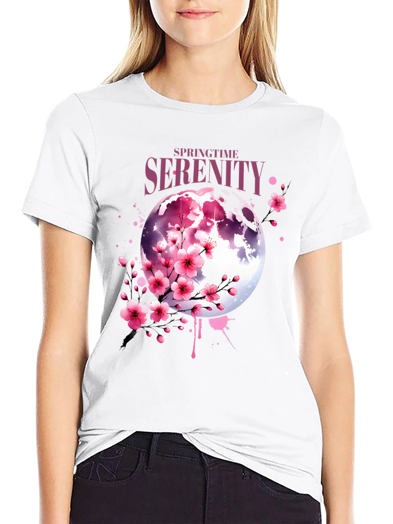 Springtime Serenity Floral Moon Graphic Tee