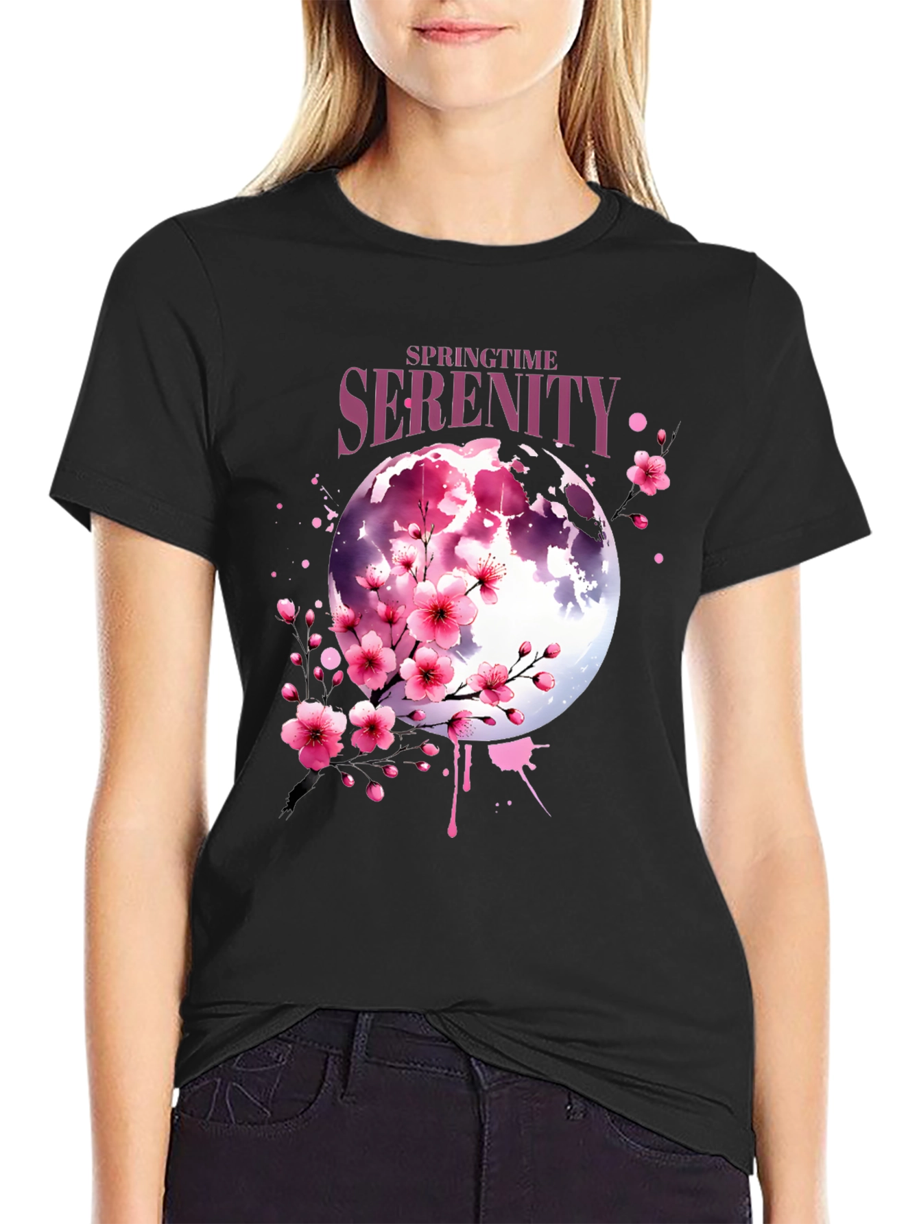 Springtime Serenity Floral Moon Graphic Tee